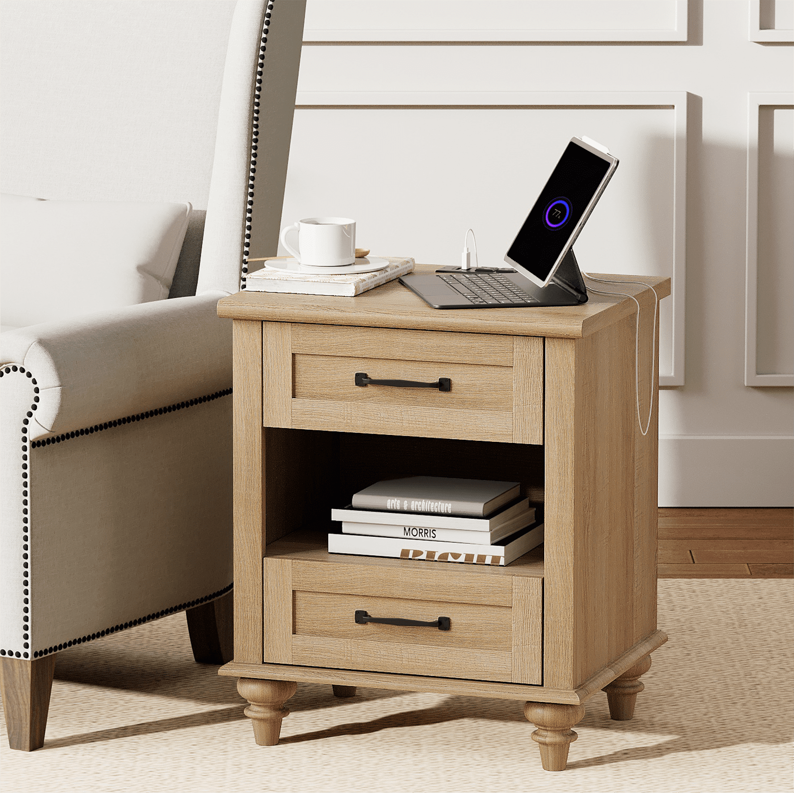 FITUEYES Indoor Medium Density Fiberboard Rectangle End Table, Oak