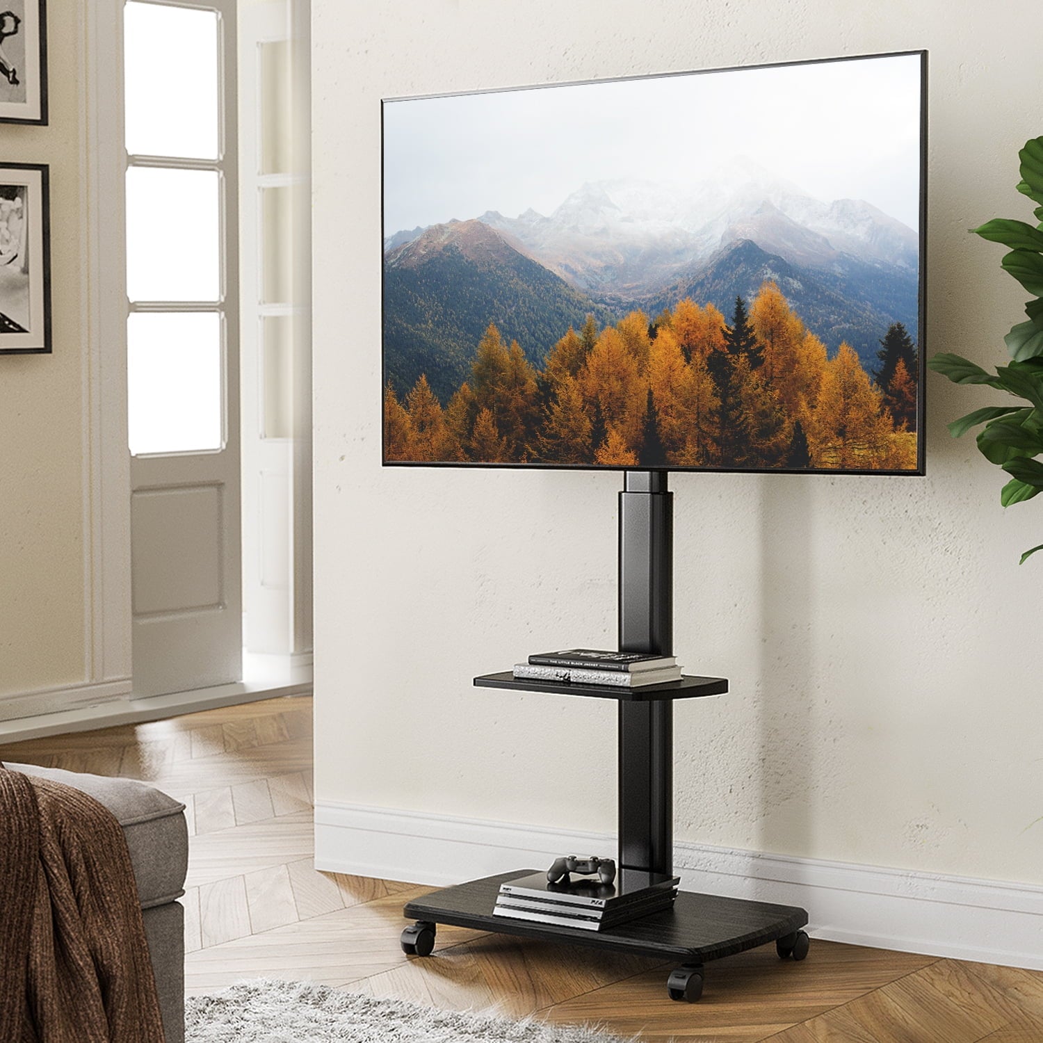 FITUEYES  Mobile Floor TV Stand Rolling TV Cart With Swivel Mount Display Stand For 32 To 65 Inch TV , Black, TT206503