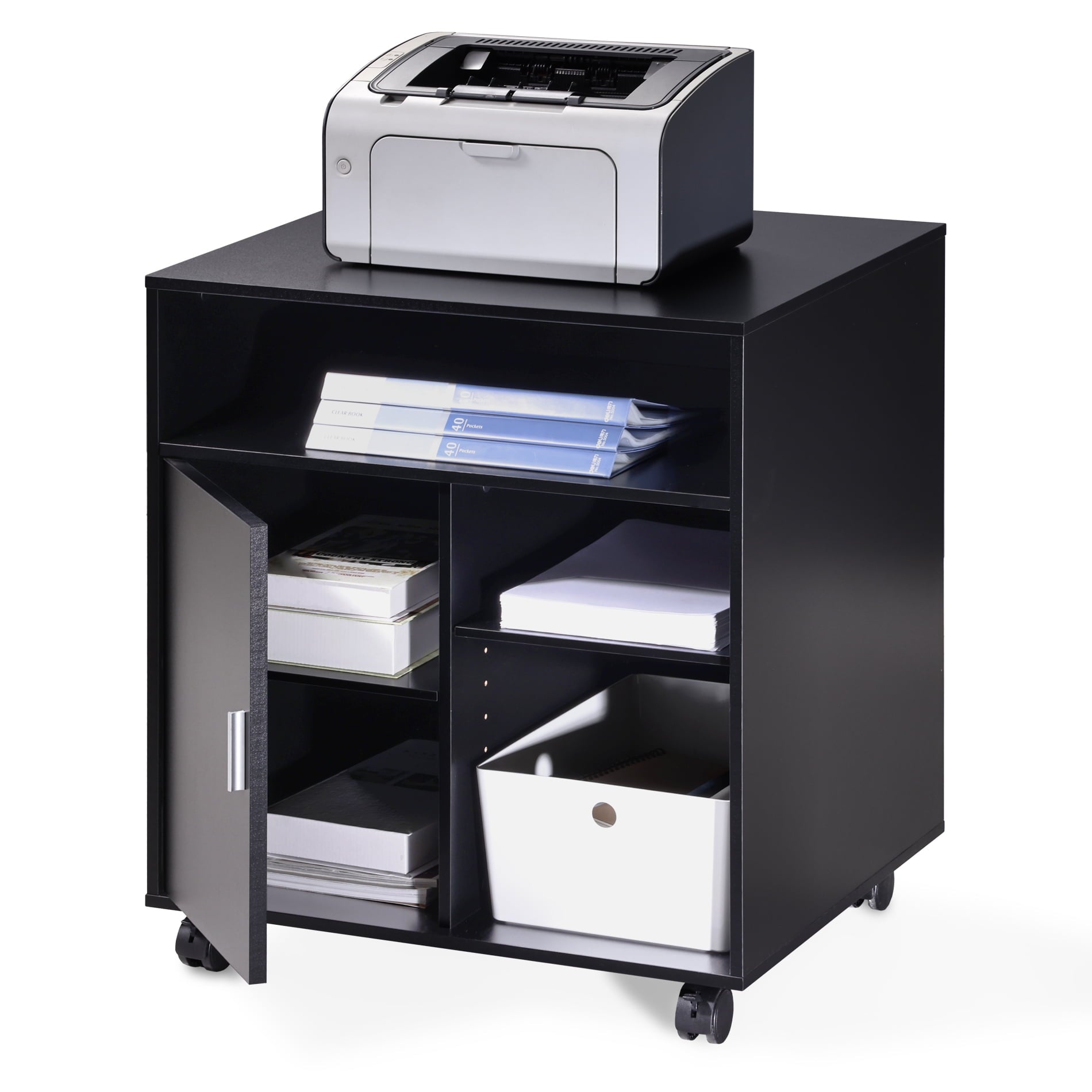 FITUEYES Printer Stand/Wood Work Cart with Wheels, Black, PS406001WB-G