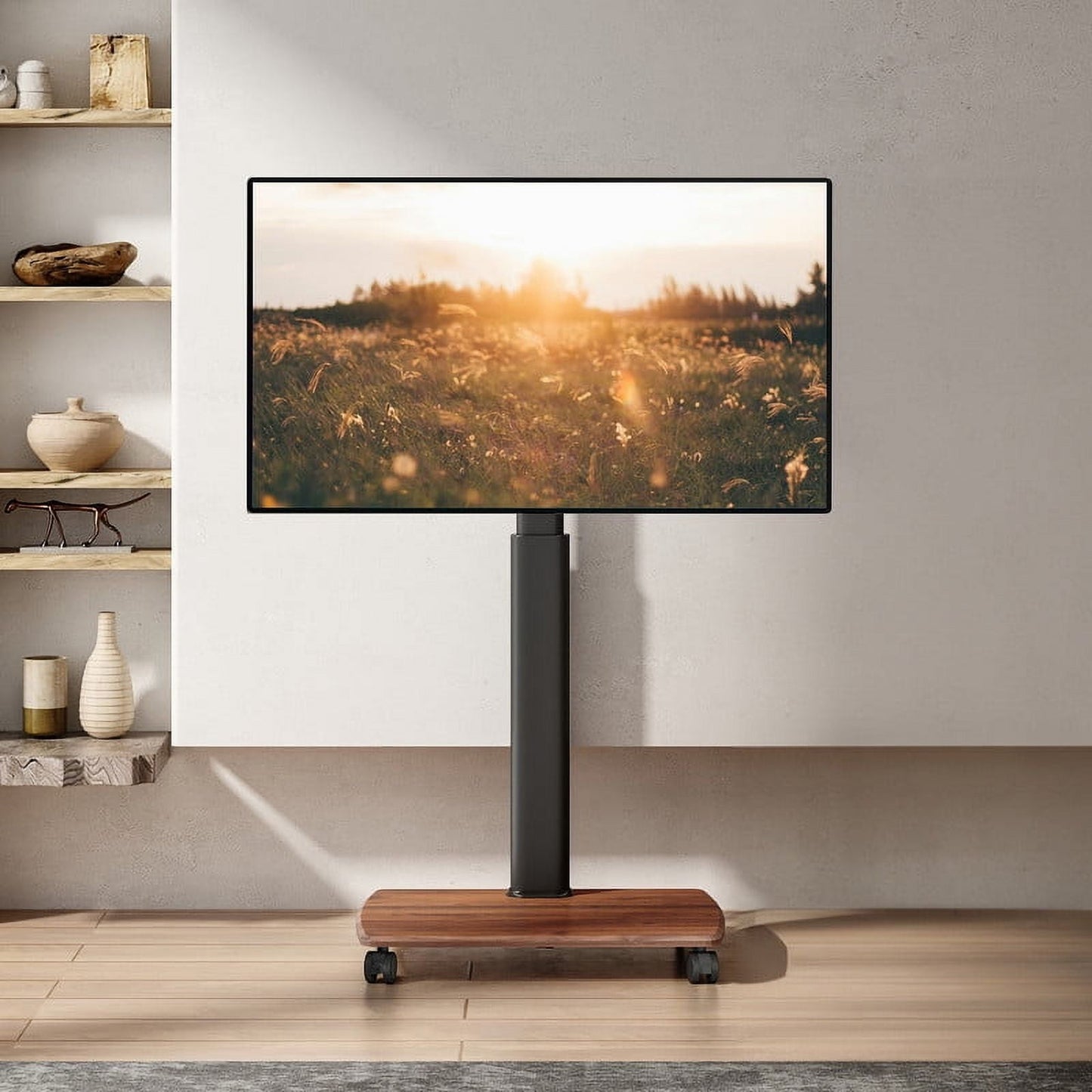 FITUEYES Rolling TV Floor Stand for 32 - 70 Inch TVs, Elegant Portable TV Stand with Upgraded 360Â° rotating wheels,Walnut