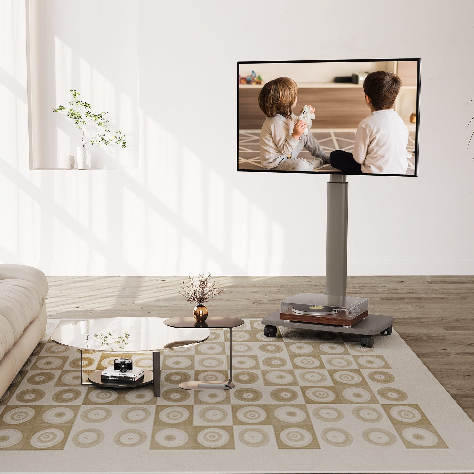 FITUEYES Rolling TV Floor Stand for 32 - 70 Inch TVs,Morandi Gray