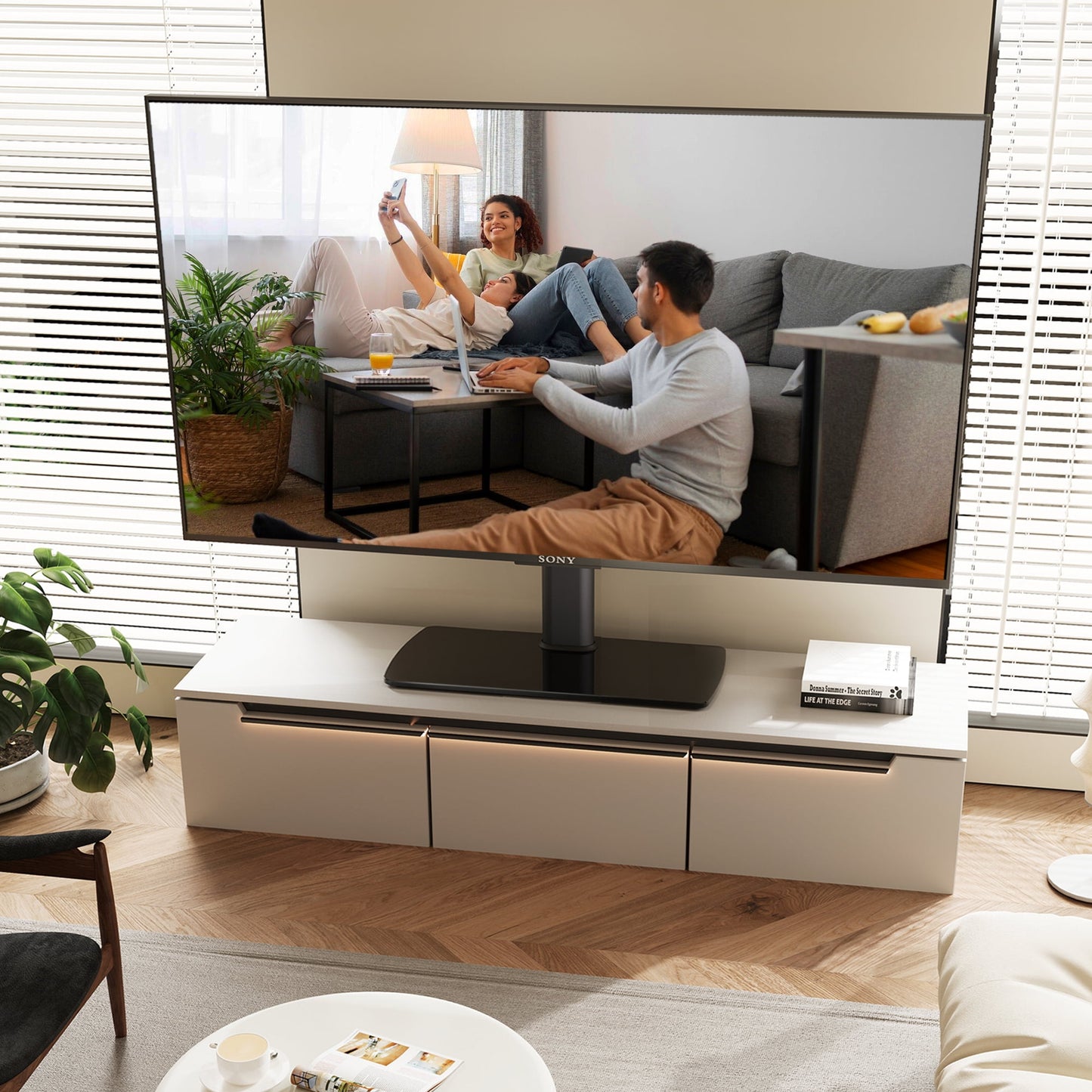 FITUEYES Swivel Universal Table Top TV Stand for 43-80 Inch TVs up to 110 lbs