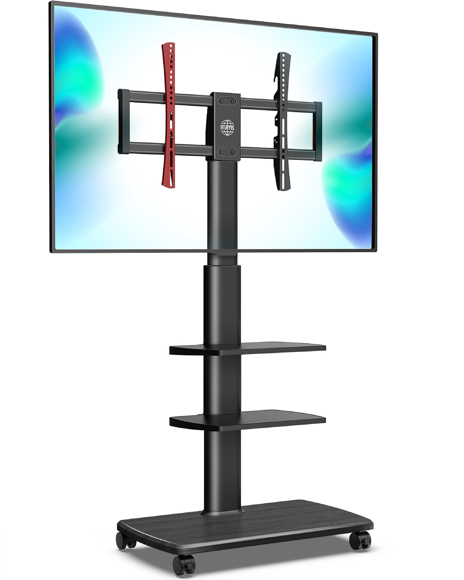 FITUEYES Universal Floor TV Stand Cart with Wheels, Swivel Mobile TV Cart with Height Adjustable shelves for 32-65 Inch LCD LED Flat Curved Screen TVs, Cable Management, VESA 600x400mm, Black