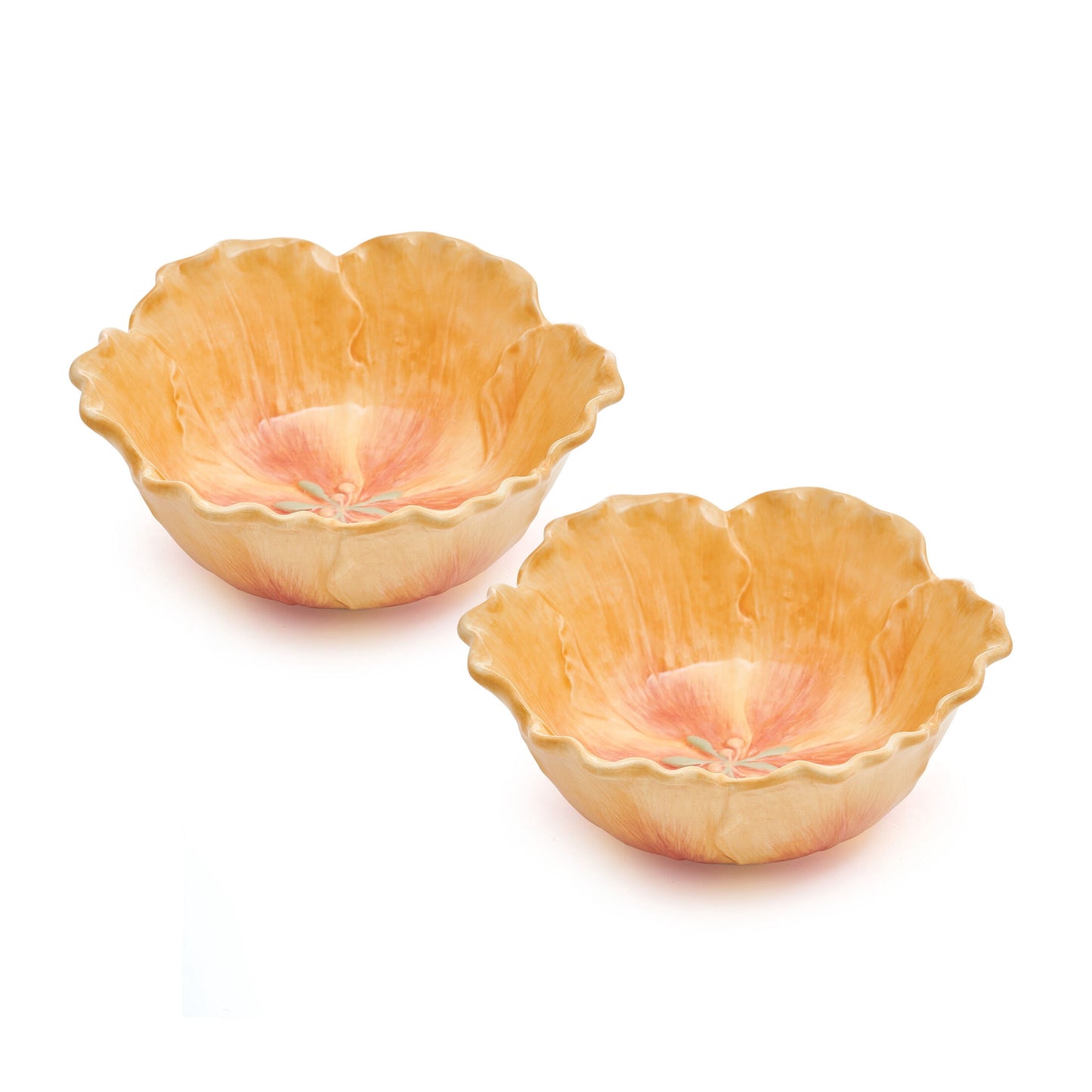 Fitz and Floyd Meadow Tulip 18 oz Peach Earthenware Tableware Bowls (2 Count)