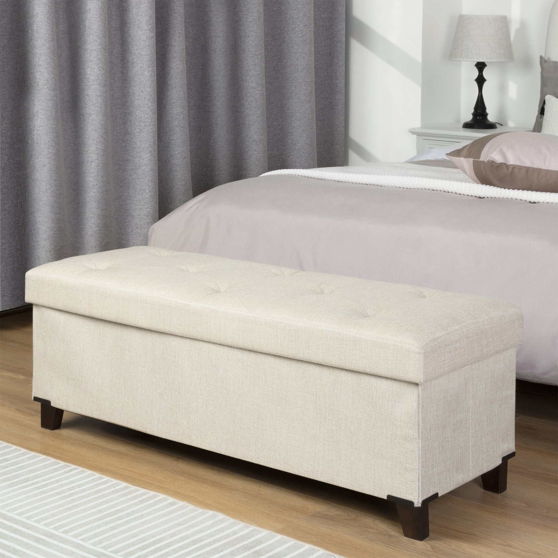 Fabric Storage Ottoman, Bench for Entryway and Bedroom, 43.31"x16.73"x15.75", Beige