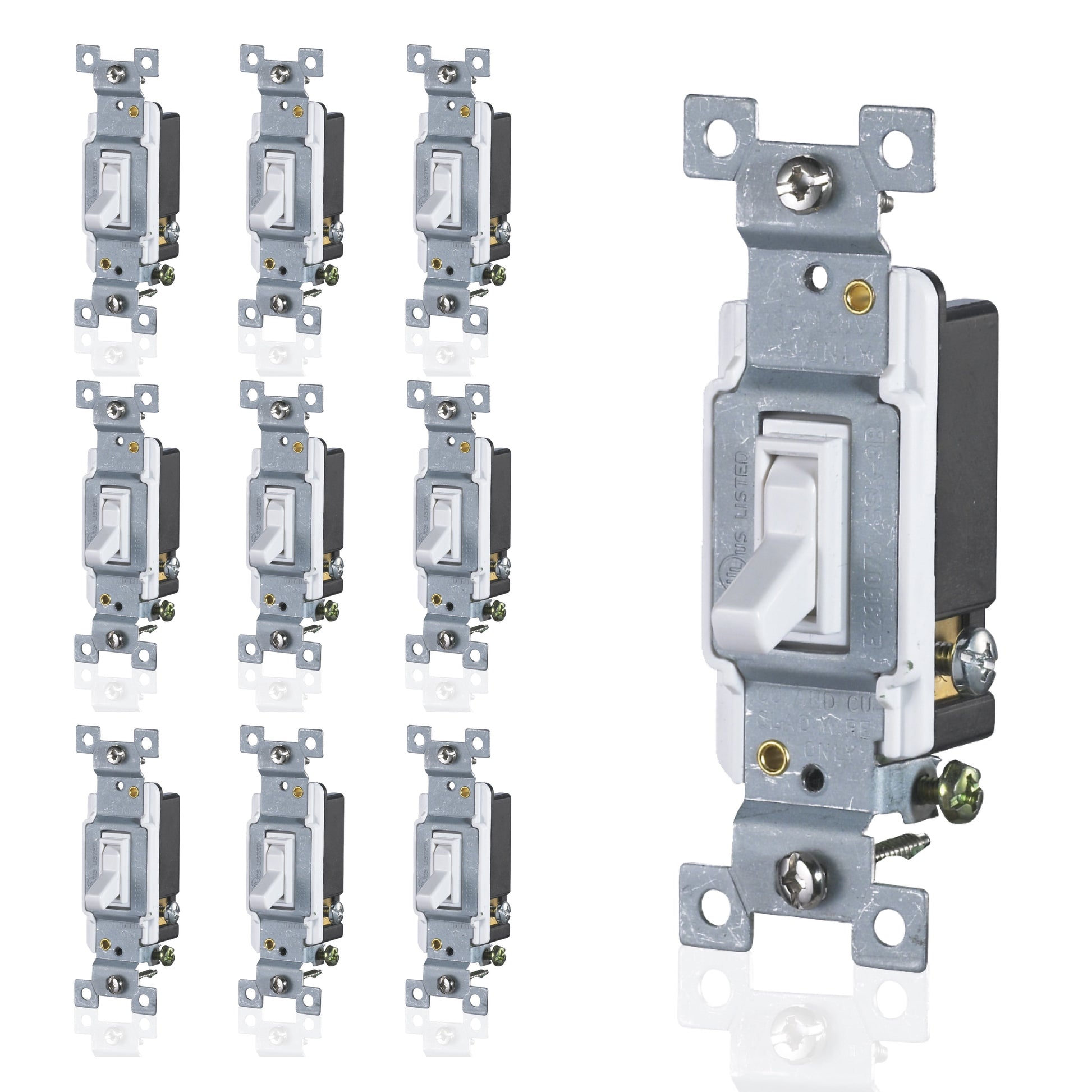 Faith 3 Way Toggle Switch White Residential Grade Standard Wall Electrical Switch, 15 Amp, Grounding Screw, 120V/277V, 10 Pack