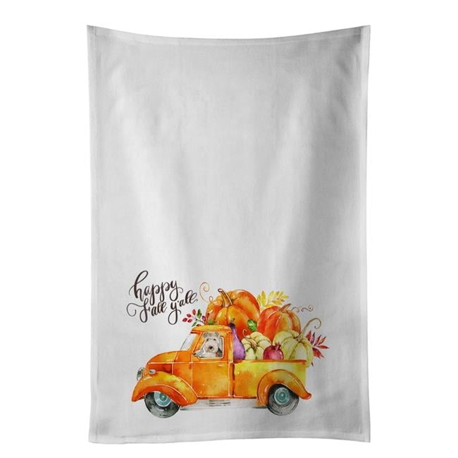 Fall Harvest Lakeland Terrier White Kitchen Towel Set of 2 Dish Towels