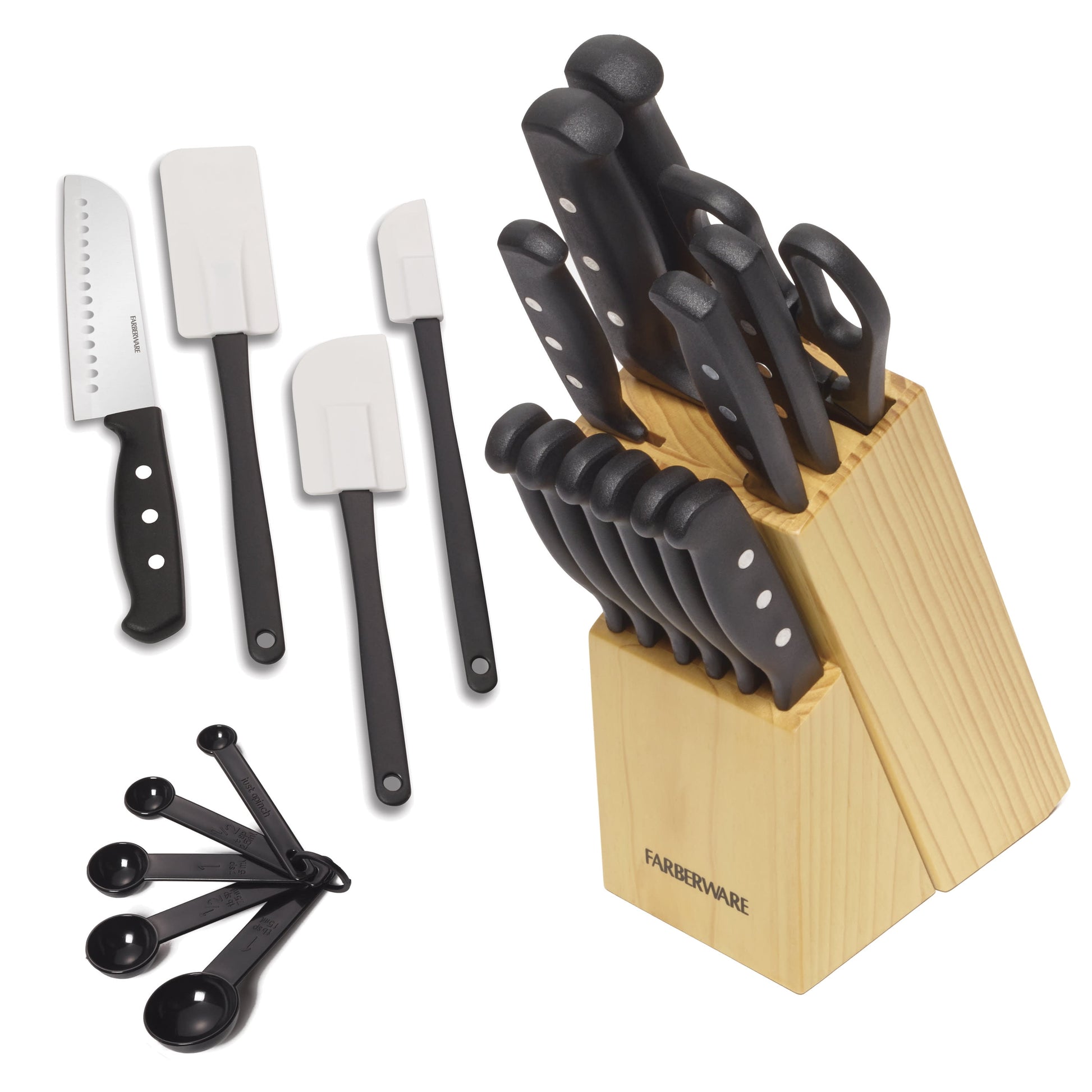 Farberware 22-Piece Never Needs Sharpening Stainless Steel Knife Set with Tool Set Black