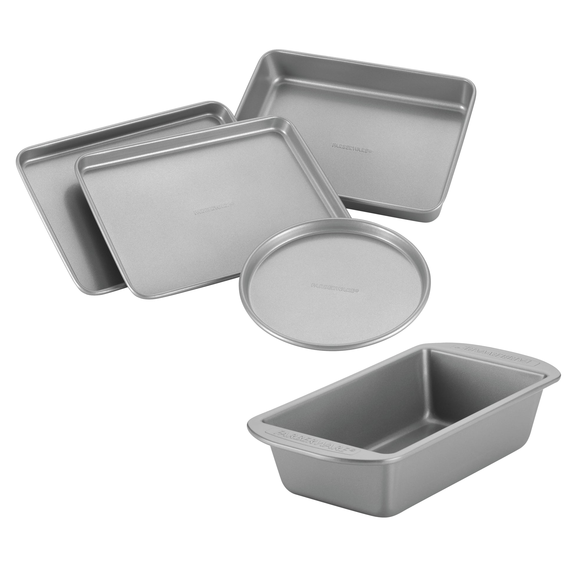 Farberware 5 Piece Nonstick Toaster Oven Bakeware Set, Gray