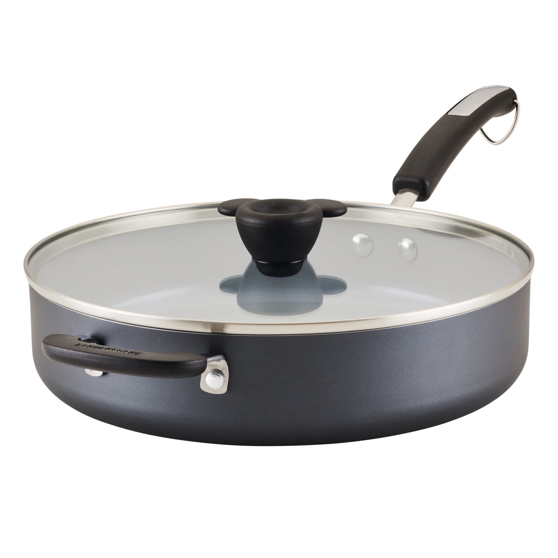 Farberware Disney Monochrome 4.5 Quart Ceramic Nonstick Saute Pan with Tempered Glass Lid and Helper Handle, Dishwasher Safe, Black