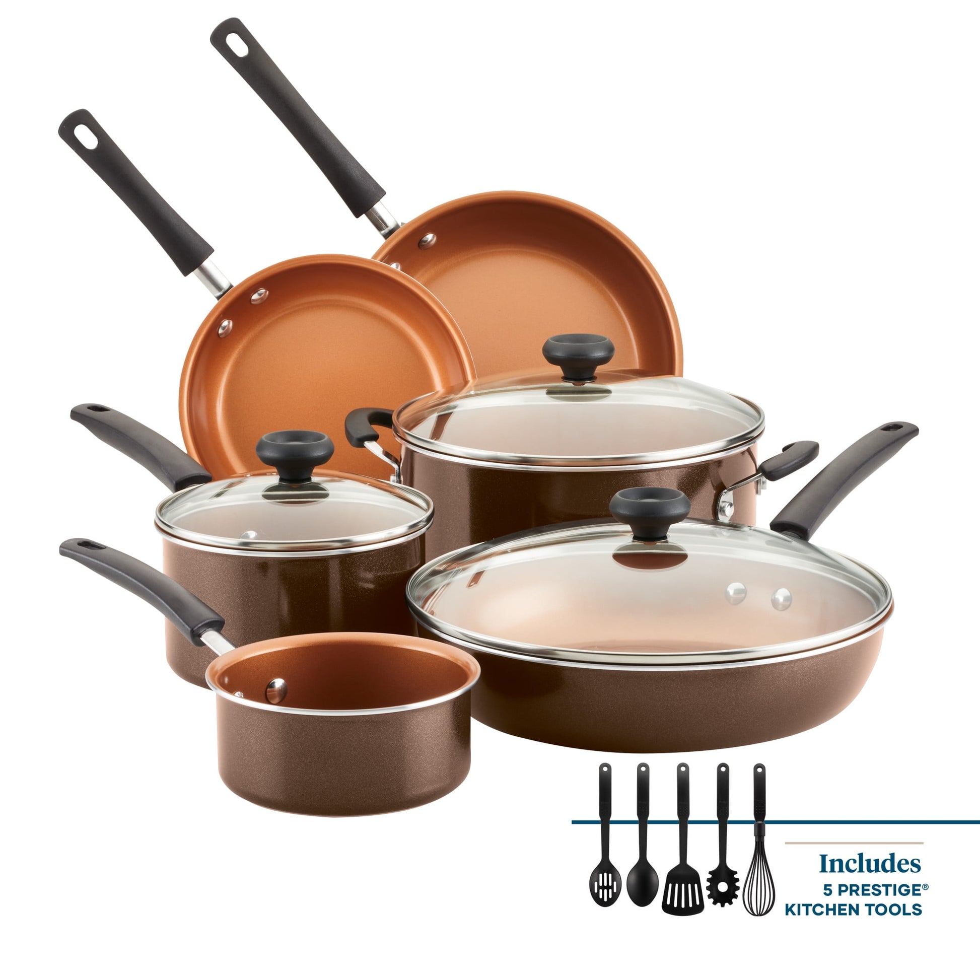 Farberware Easy Clean Juego de Utensilios de Cocina Antiadherentes de CerÃ¡mica de 14 Pzas con Herramientas de Cocina, Apto para Lavavajillas, Negro