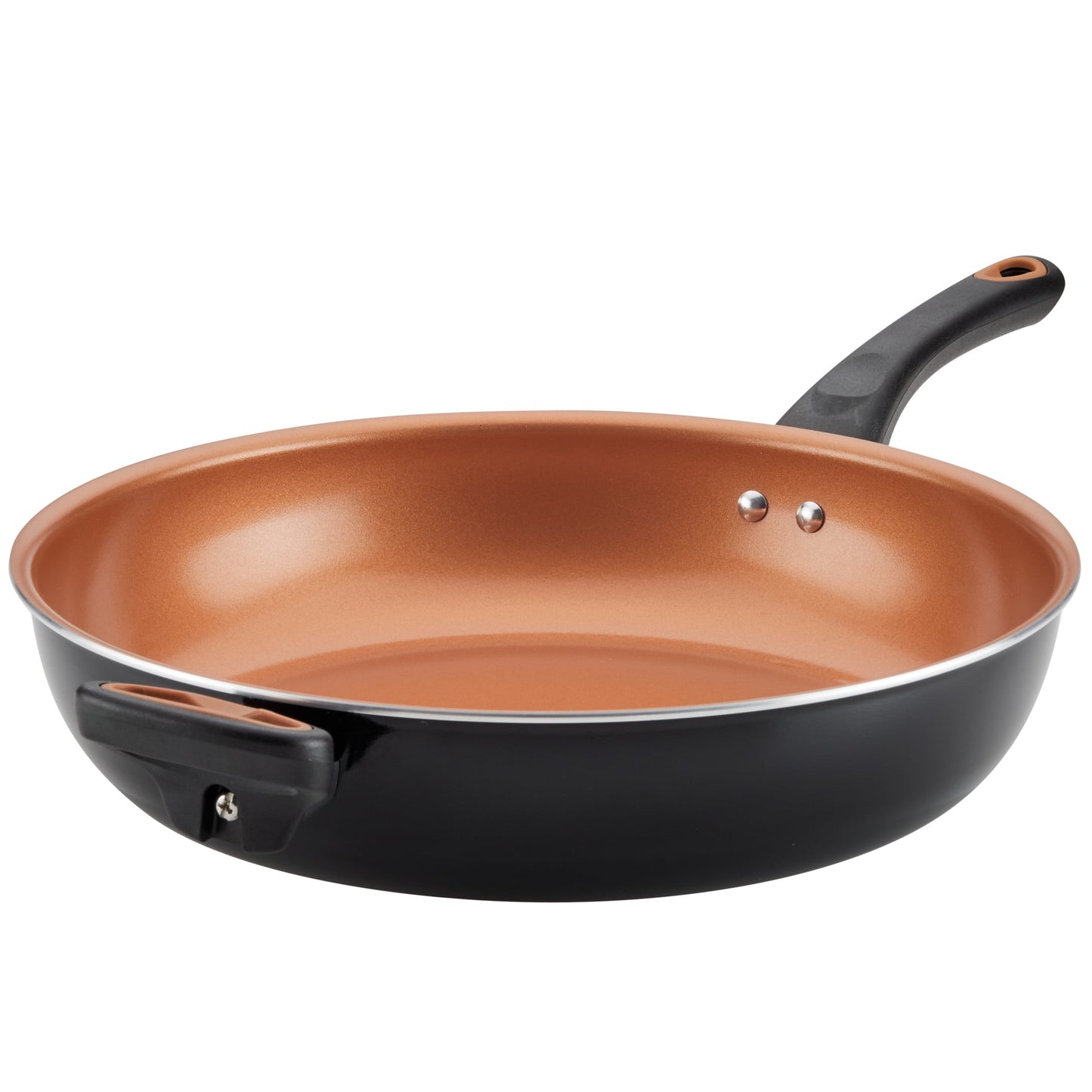 Farberware Glide Copper 12.5 Inch Ceramic Nonstick Deep Frying Pan with Helper Handle, Dishwasher Safe, Black