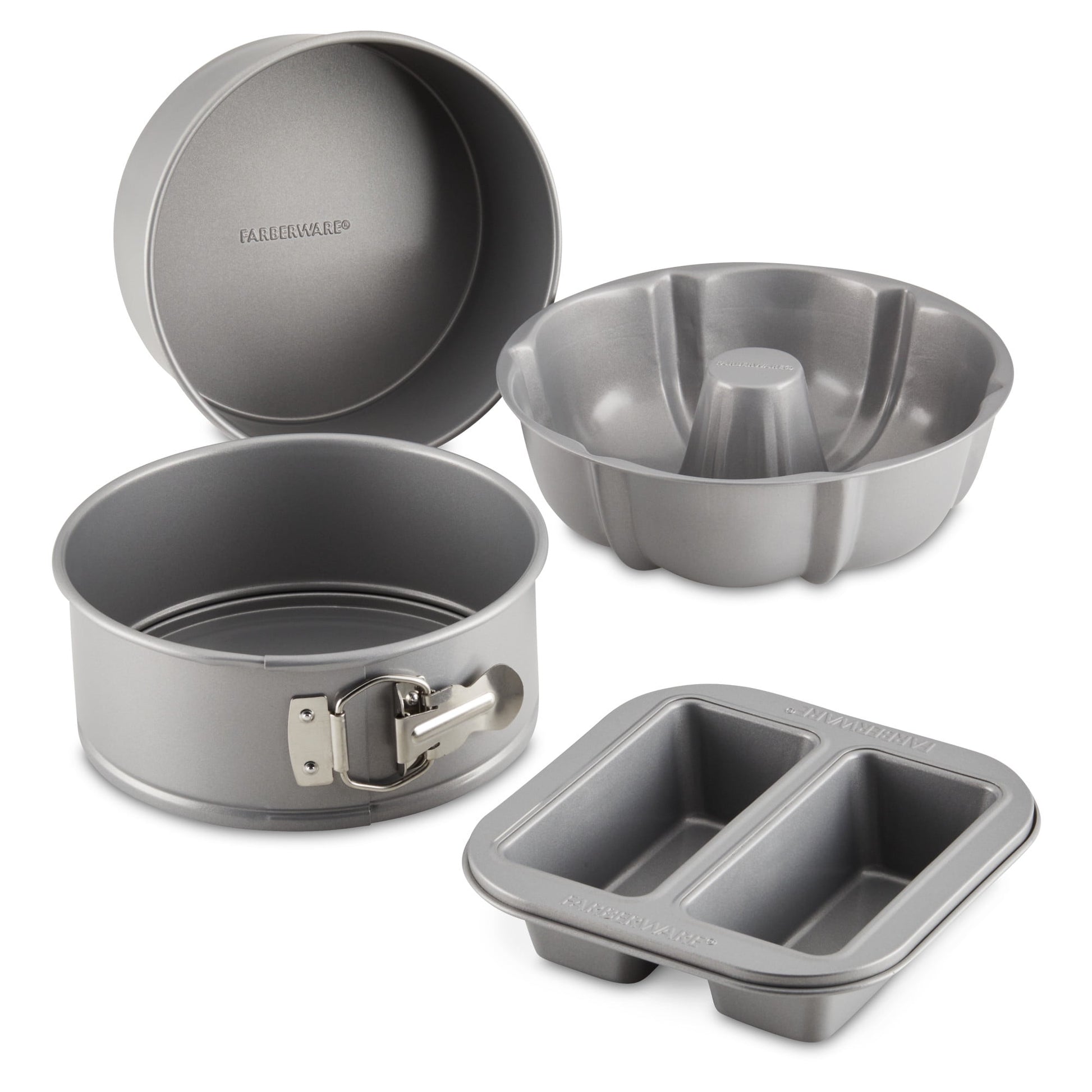 Farberware Specialty Bakeware 4 Pcs Nonstick Pressure Cookware Set, Dishwasher Safe and Oven Safe to 450Â°F, Gray