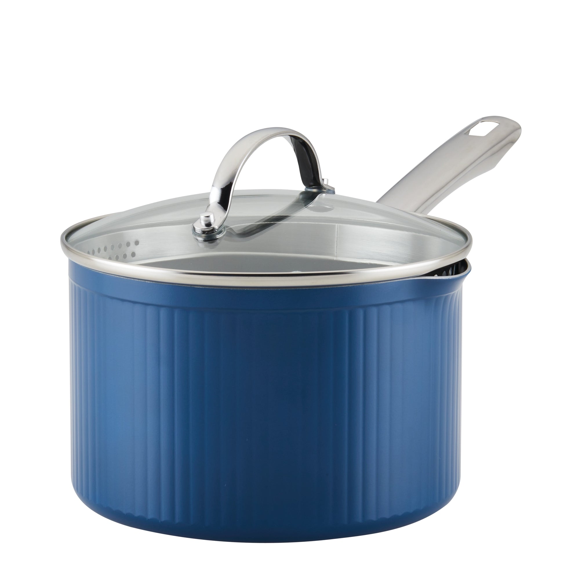Farberware Style 3 Quart Nonstick Straining Saucepan with Tempered Glass Lid, Dishwasher Safe and Oven Safe to 500Â°F, Blue