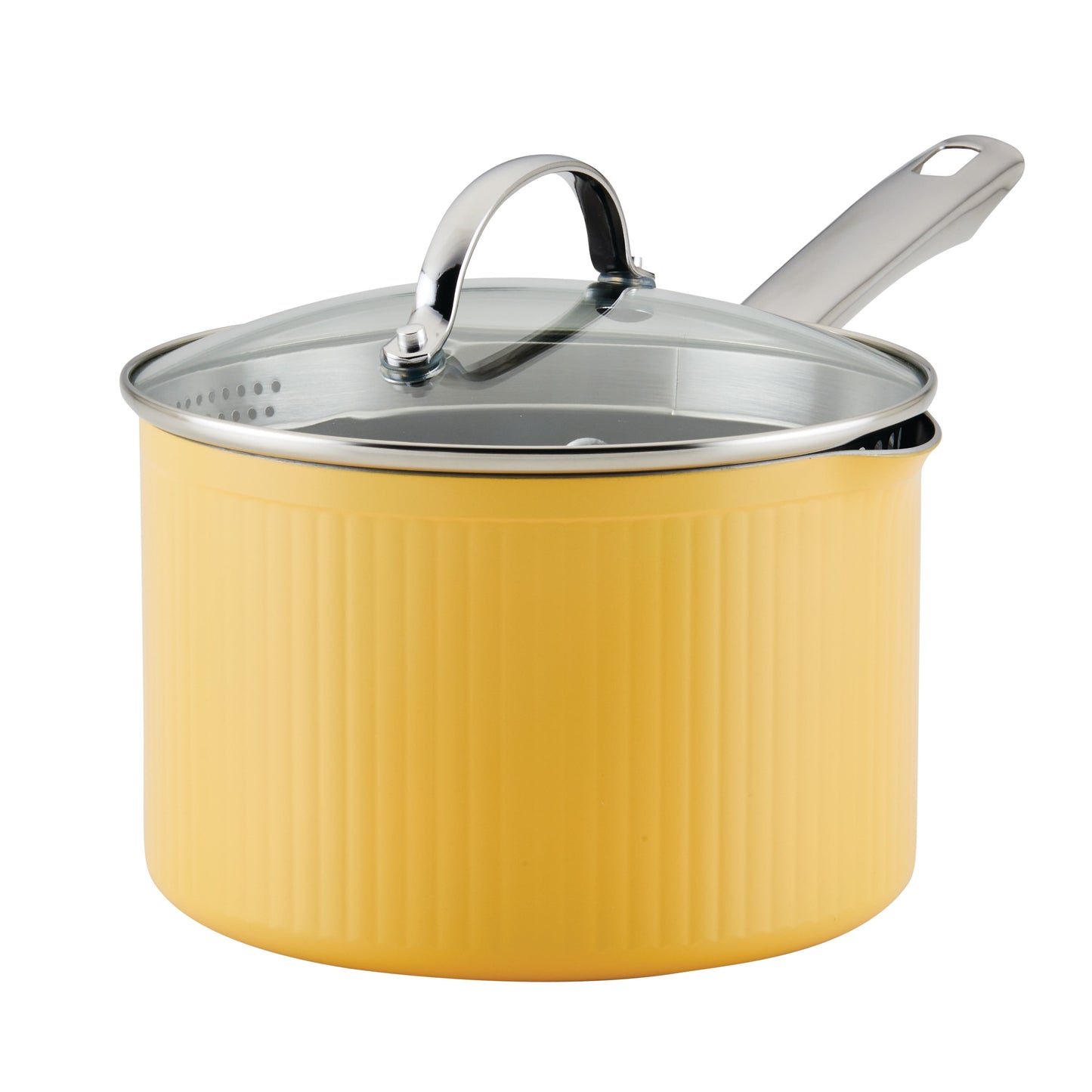 Farberware Style 3 Quart Nonstick Straining Saucepan with Tempered Glass Lid, Dishwasher Safe and Oven Safe to 500Â°F, Yellow
