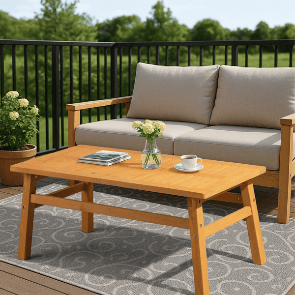 Farmhouse Style Outdoor Coffee Table - Solid Cedar Wood, Slatted Top, Weather-Resistant for Patio, Deck, Garden, Indoor Use