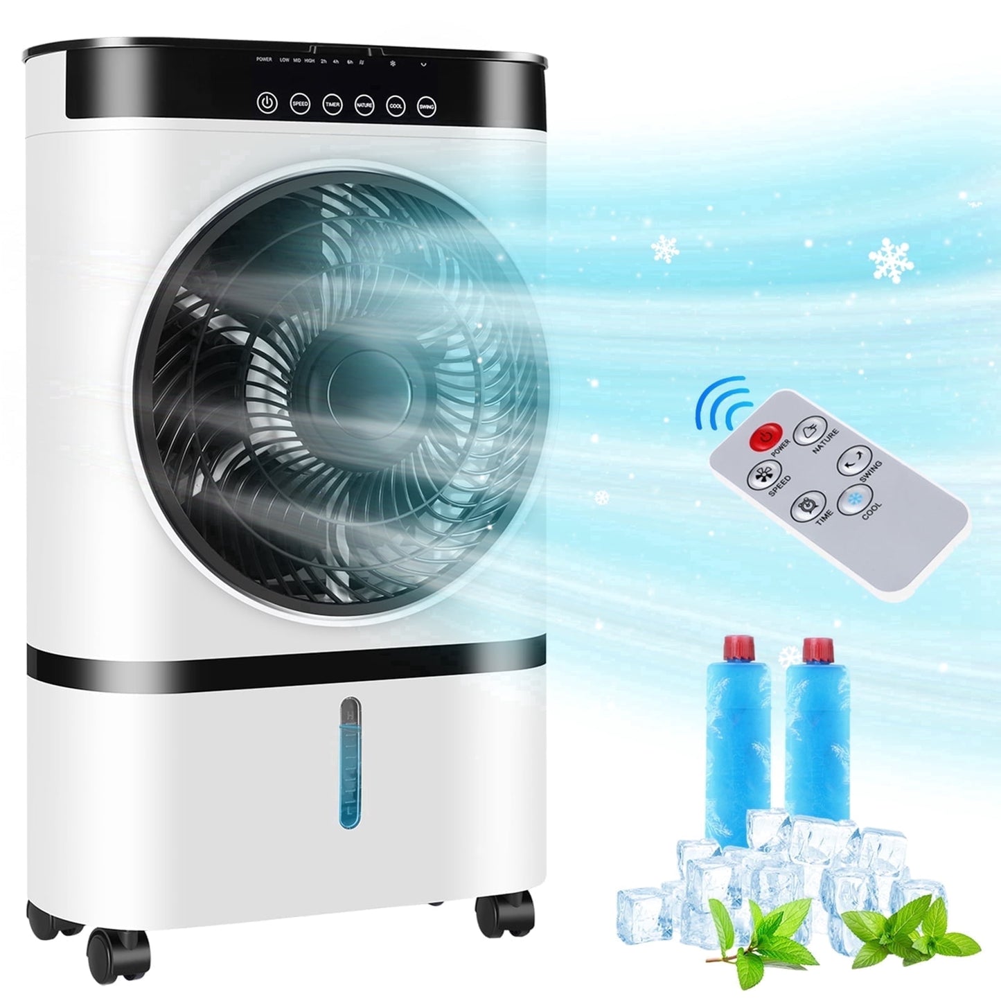 Fenbeli 3-in-1 Portable Evaporative Air Cooler, Quiet Fan & Humidifier Combo with Remote Control, 3 Speeds, 7L Water Tank, 12H Timer, Black & White