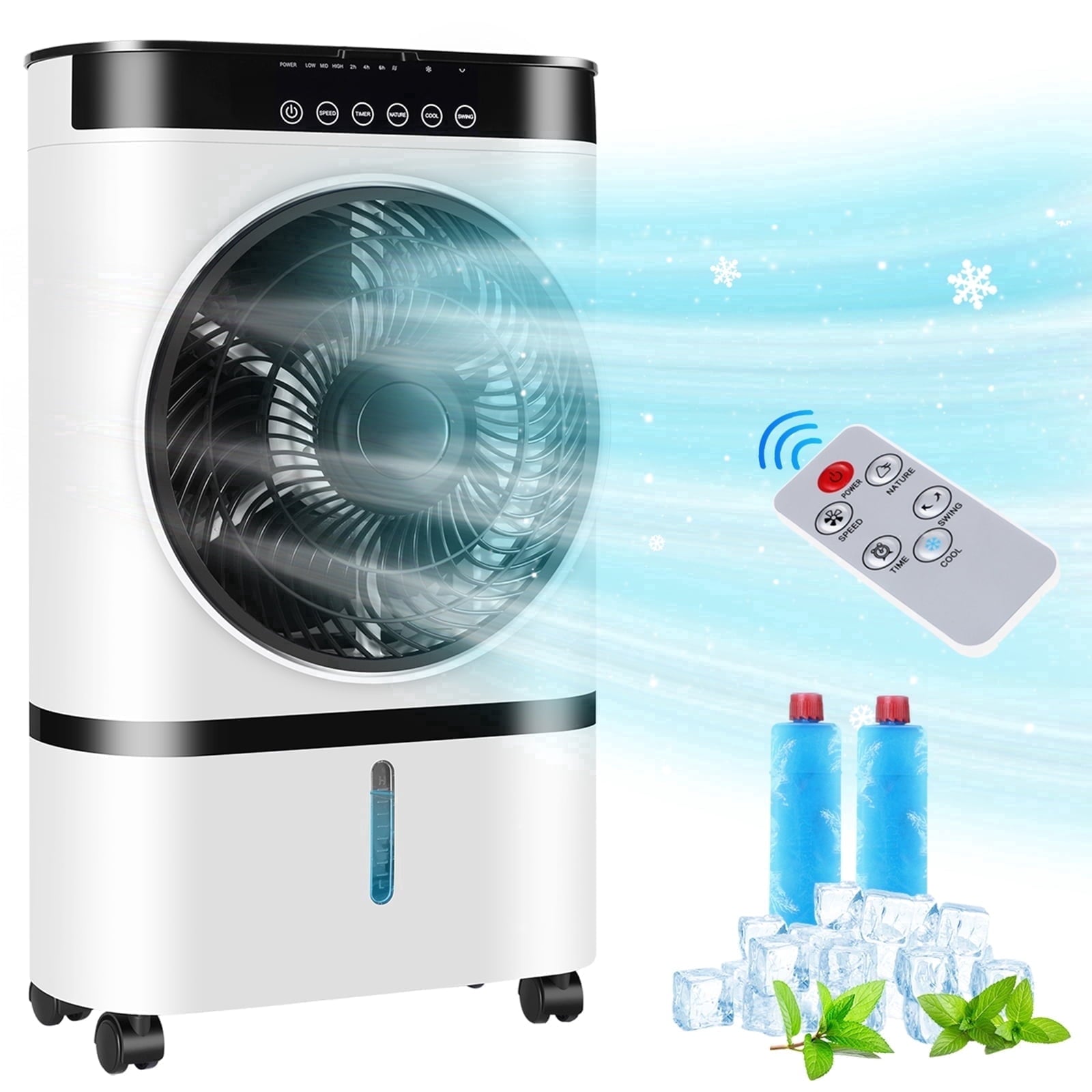 Fenbeli 3-in-1 Portable Evaporative Air Cooler, Quiet Fan & Humidifier Combo with Remote Control, 3 Speeds, 7L Water Tank, 12H Timer, Black & White