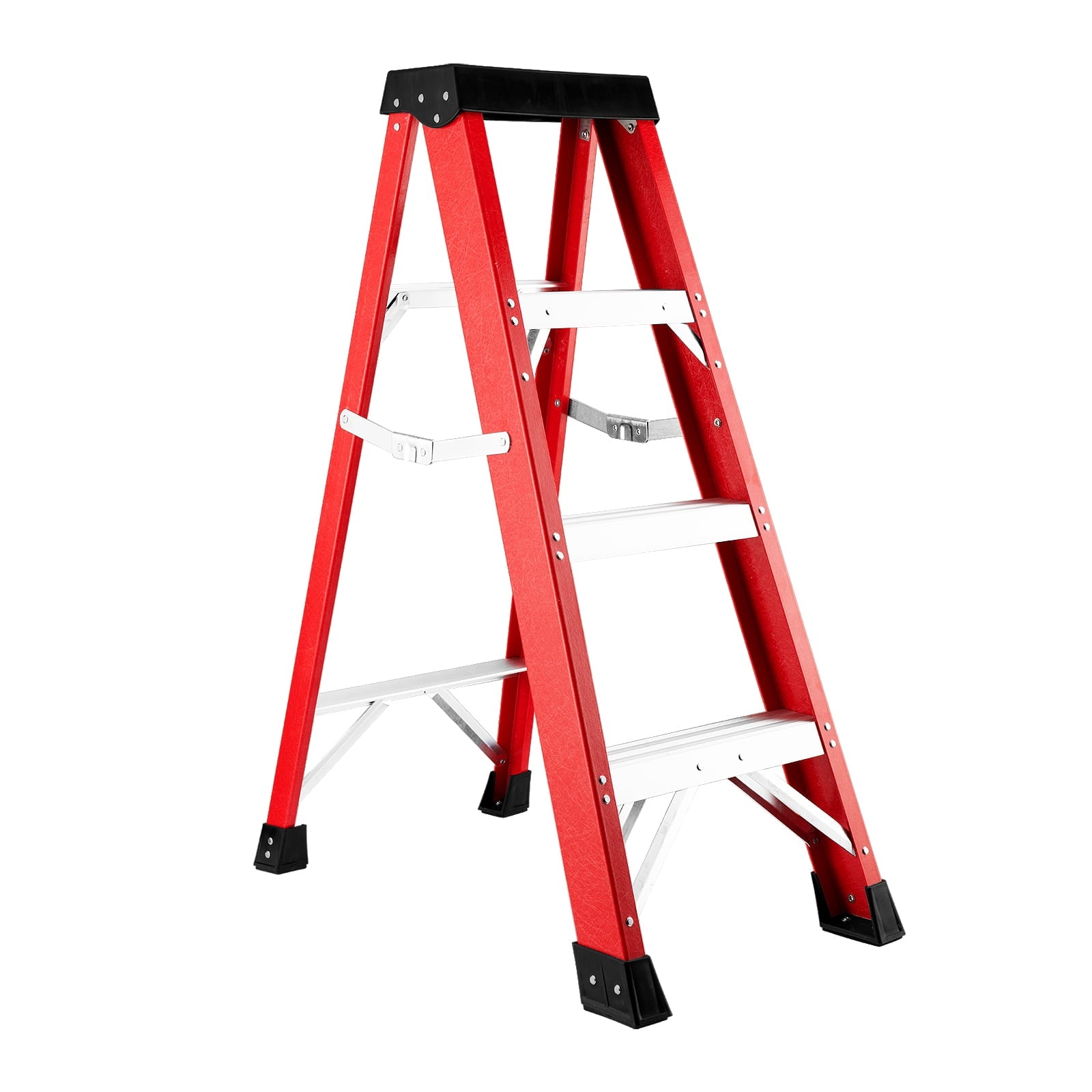 Fiberglass Single-Sided Stepladder, Non-Conductive Insulation Ladder for Electrical Engineering & Construction, 330 LBS Load Capacity, Anti-Slip Rubber Feet Stable Climbing Ladder