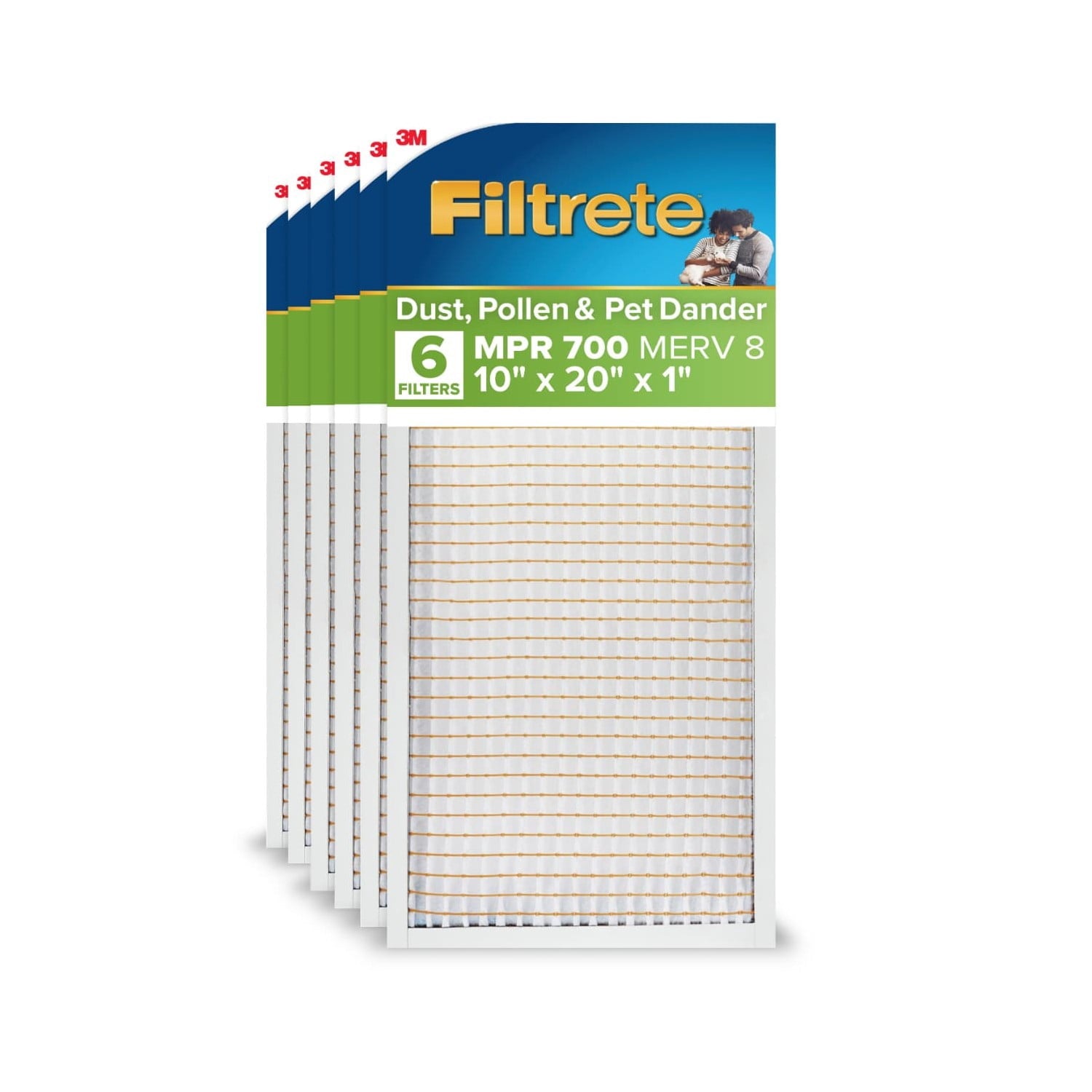 Filtrete 10x20x1 HVAC Furnace Air Filter, MPR 700 MERV 8, Dust, Pollen & Pet Dander Reduction, 6 Pack
