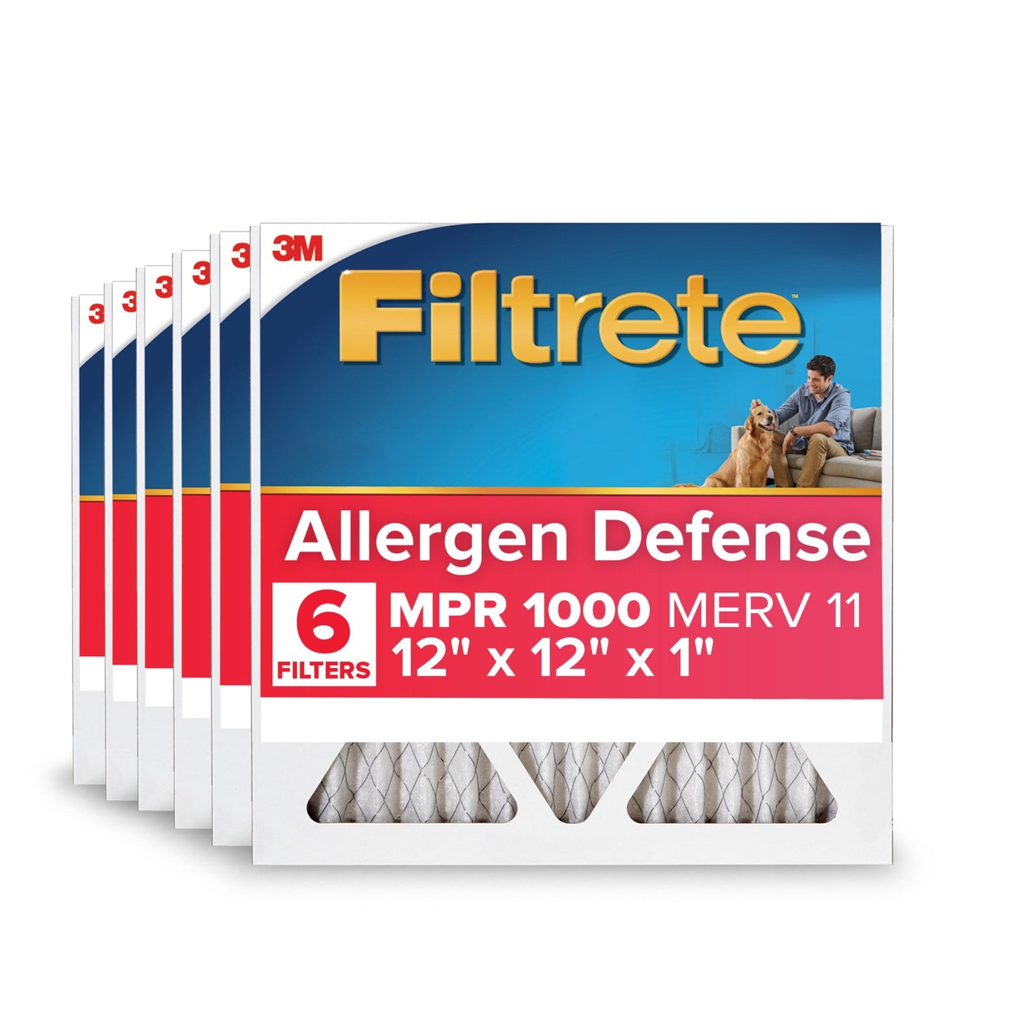 Filtrete 12x12x1 HVAC Furnace Air Filter, MPR 1000 MERV 11, Allergen Defense, 6 Pack