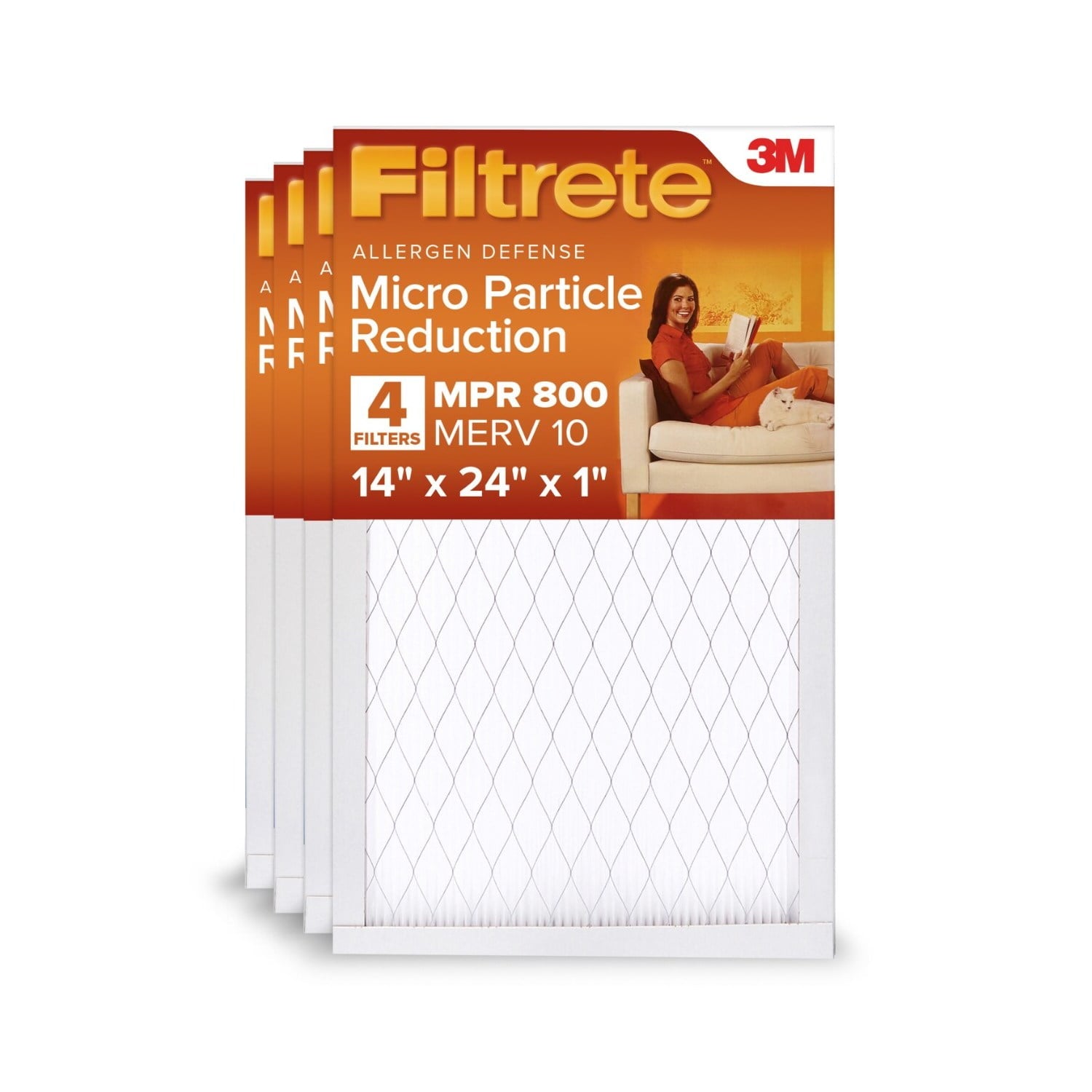Filtrete 14x24x1 HVAC Furnace Air Filter, MPR 800 MERV 10, Micro Particle Reduction, 4 Pack