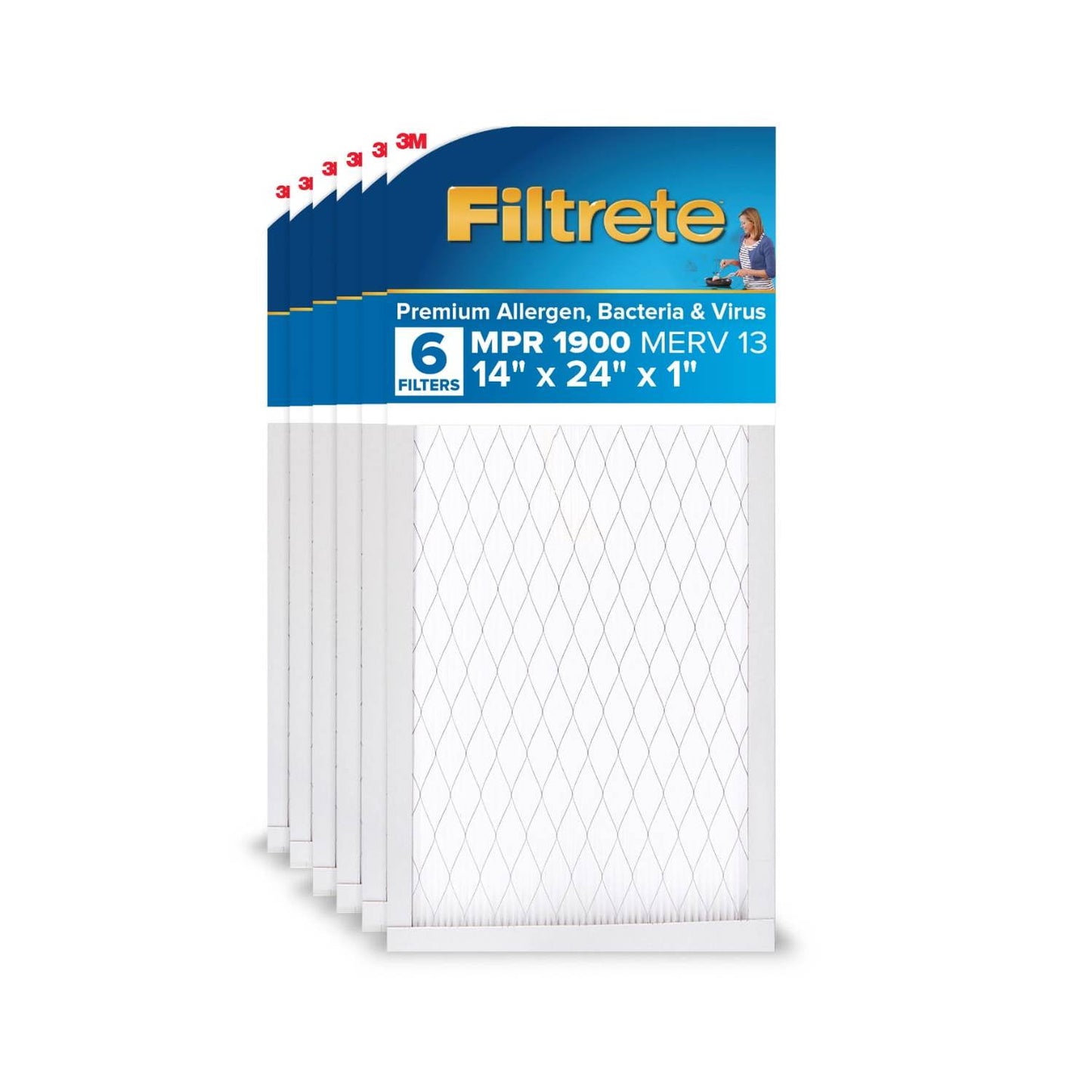 Filtrete 14x24x1 HVAC Furnace Air Filter, MPR 1900 MERV 13, Premium Allergen, Bacteria and Virus, 2 Pack