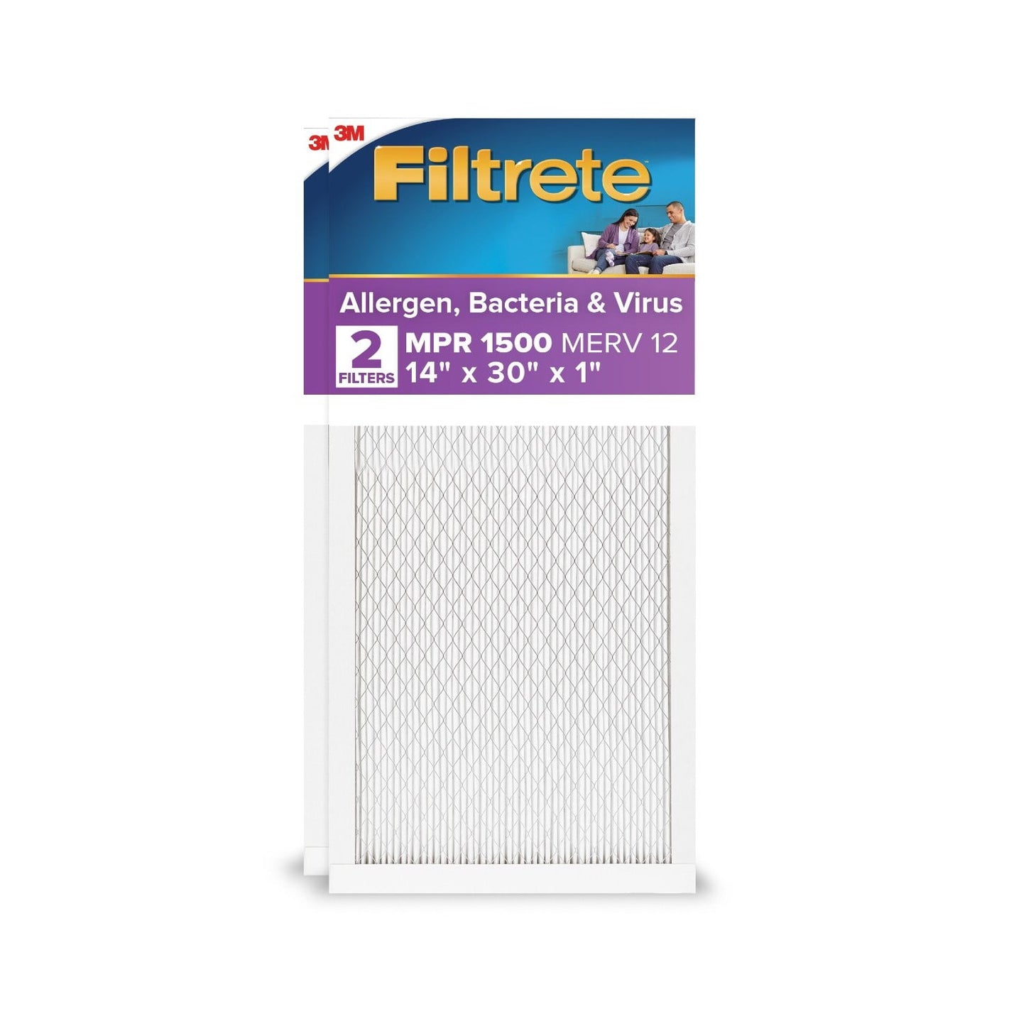Filtrete 14x30x1 HVAC Furnace Air Filter, MPR 1500 MERV 12, Advanced Allergen Reduction, 2 Pack