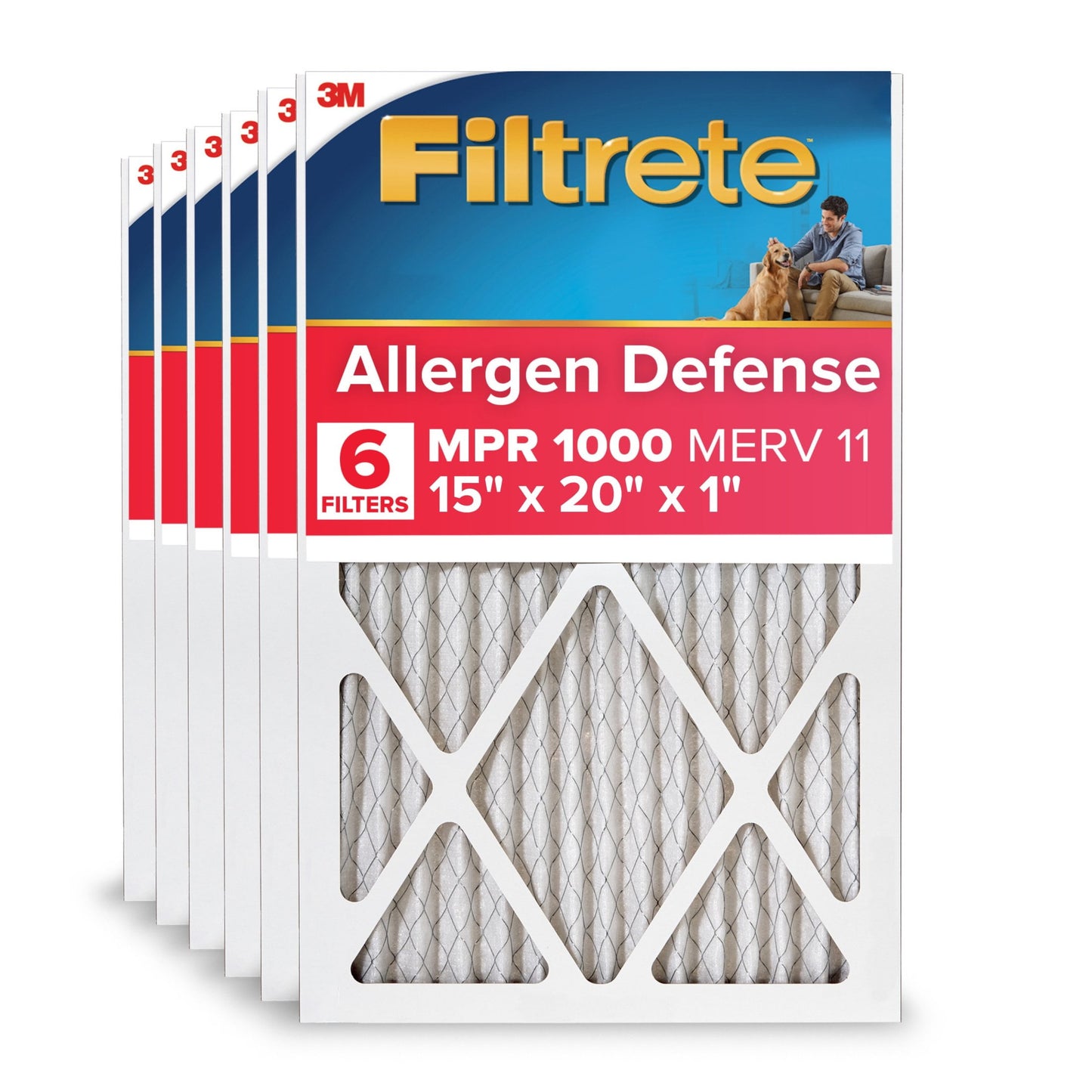 Filtrete 15x20x1 HVAC Furnace Air Filter, MPR 1000 MERV 11, Allergen Defense, 4 Pack