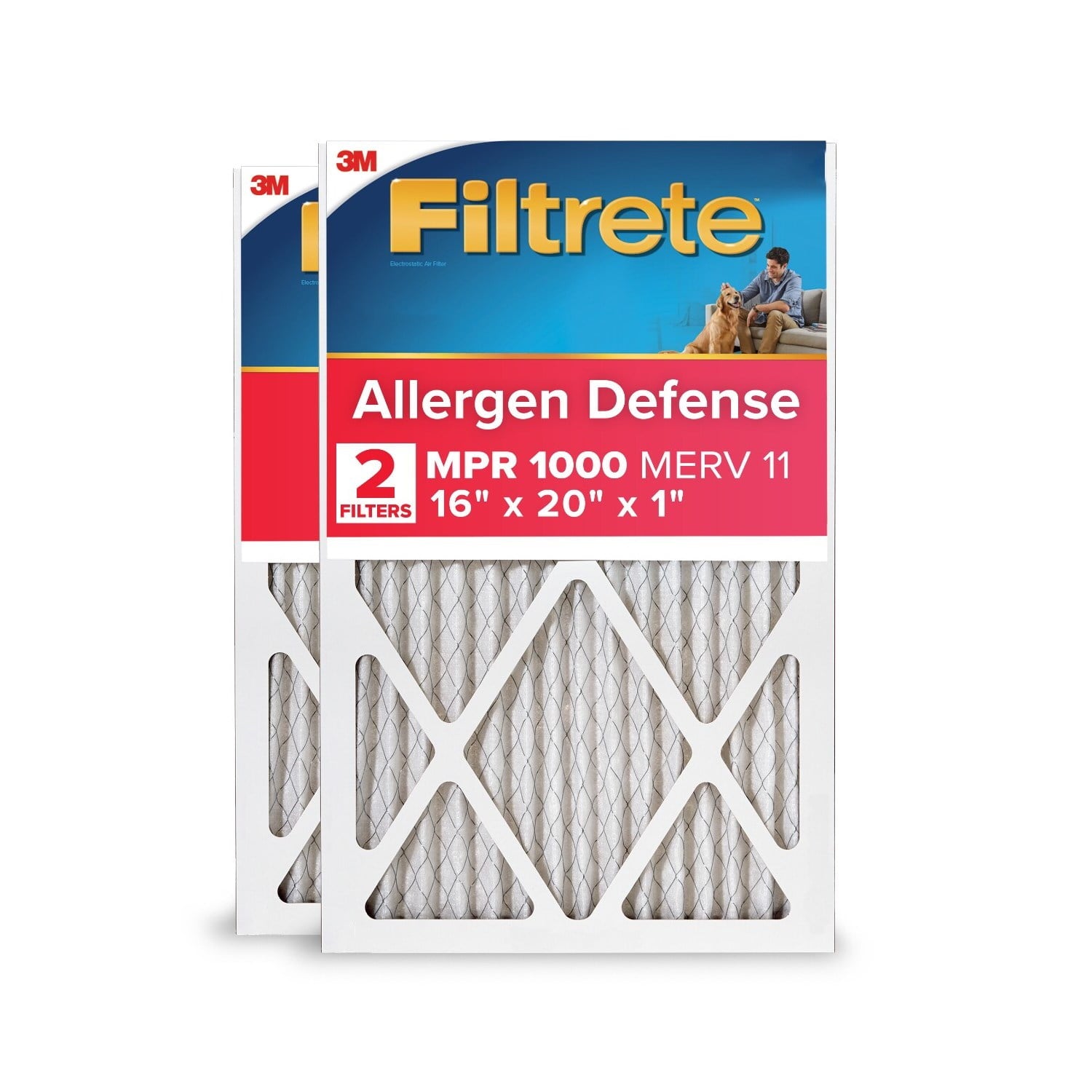 Filtrete 16x20x1 HVAC Furnace Air Filter, MPR 1000 MERV 11, Allergen Defense, 2 Filters