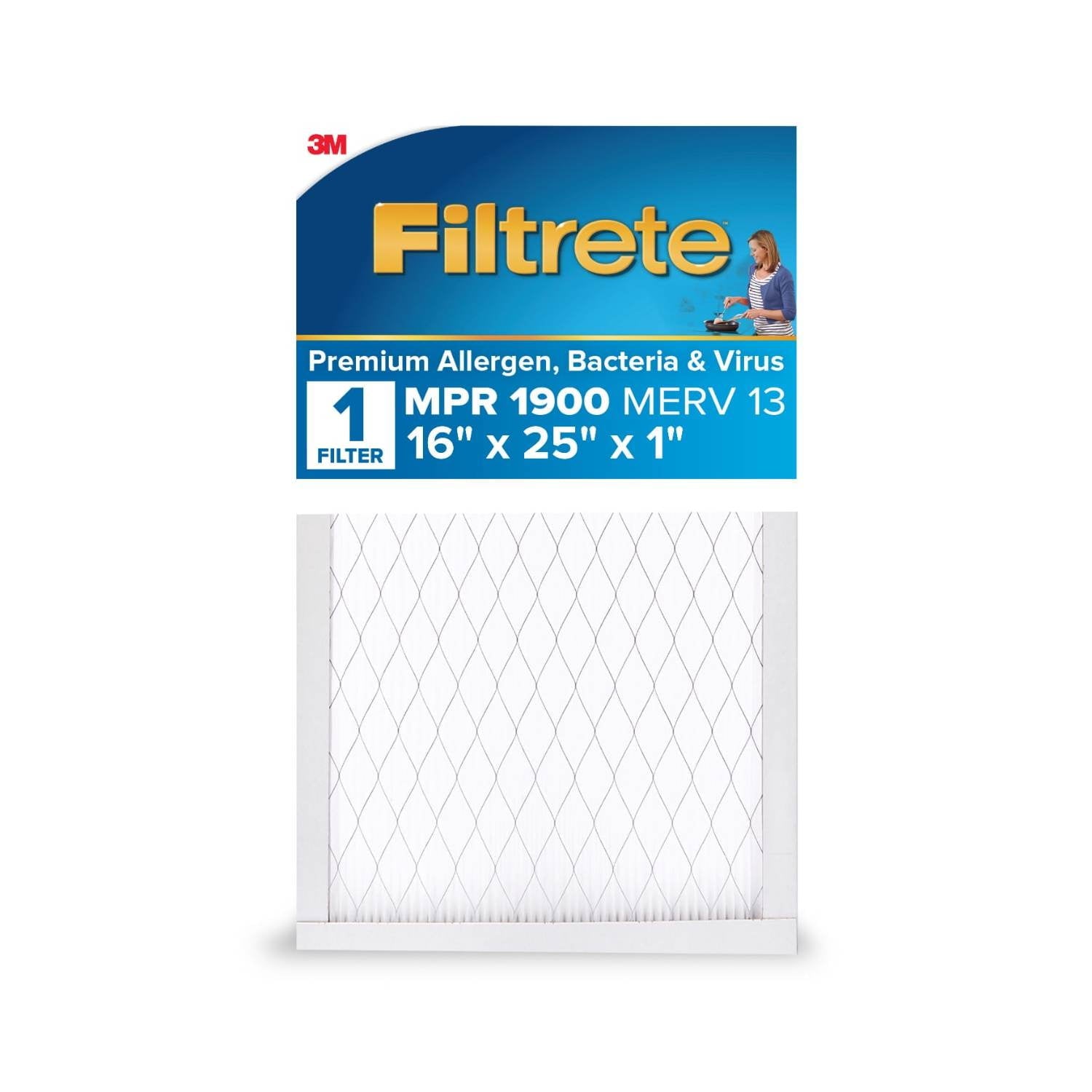 Filtrete 16x25x1 HVAC Furnace Air Filter, MPR 1900 MERV 13, Ultimate Allergen Reduction, 4 Pack
