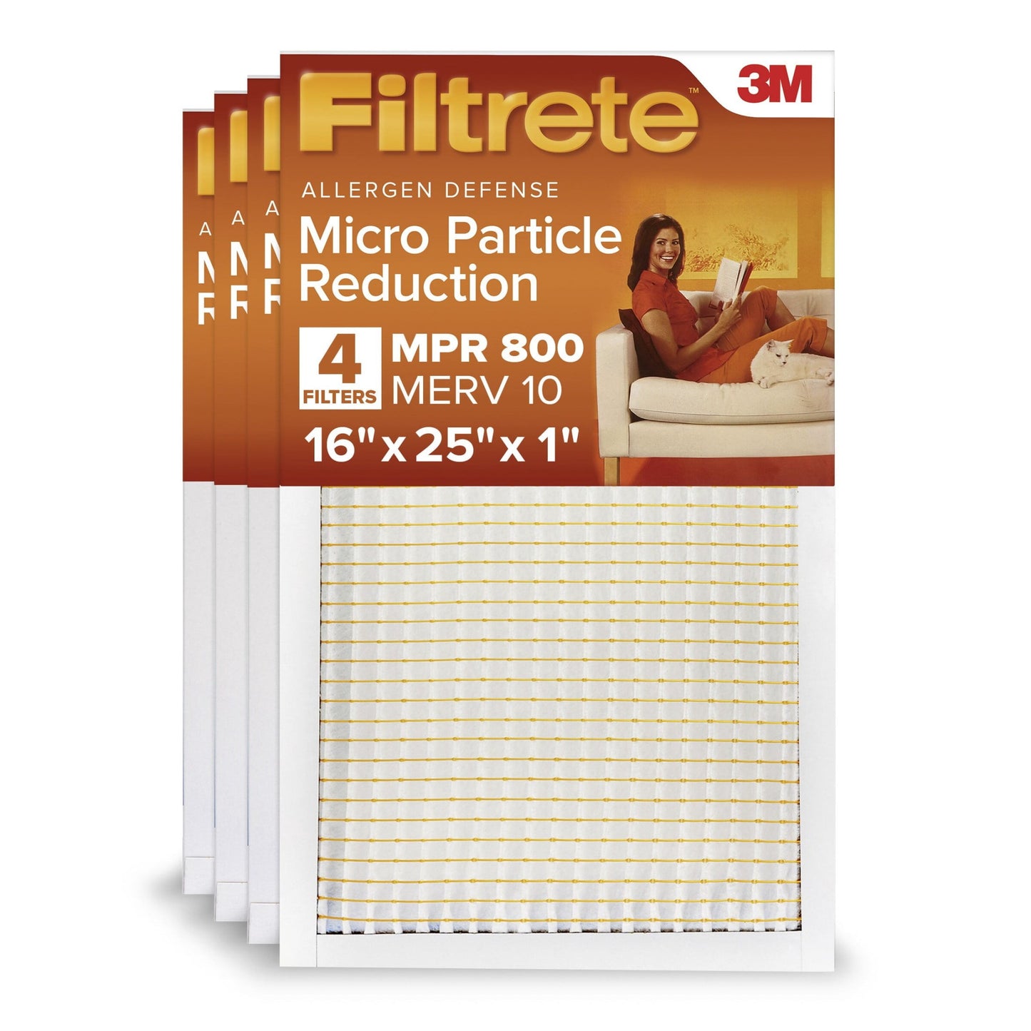 Filtrete 16x25x1 HVAC Furnace Air Filter, MPR 800 MERV 10, Micro Particle Reduction, 4 Pack
