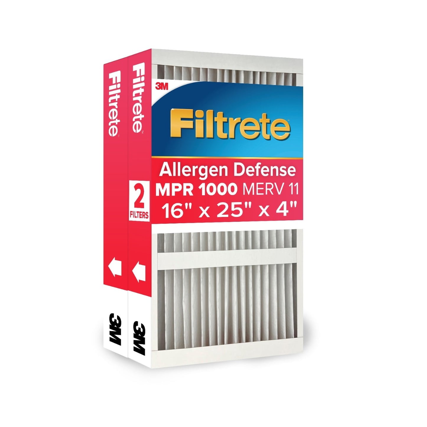 Filtrete 16x25x4 HVAC Furnace Air Filter, MPR 1000 MERV 11, Allergens & Pet Dander, 2 Pack