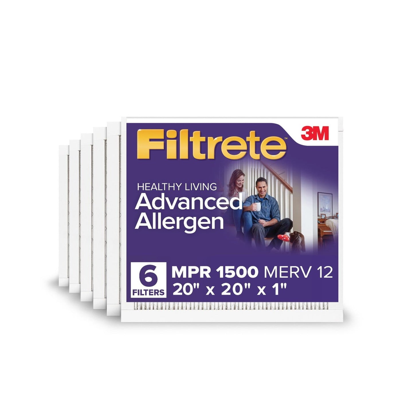 Filtrete 20x20x1 Air Filter, MPR 1500 MERV 12, Advanced Allergen Reduction, 6 Filters