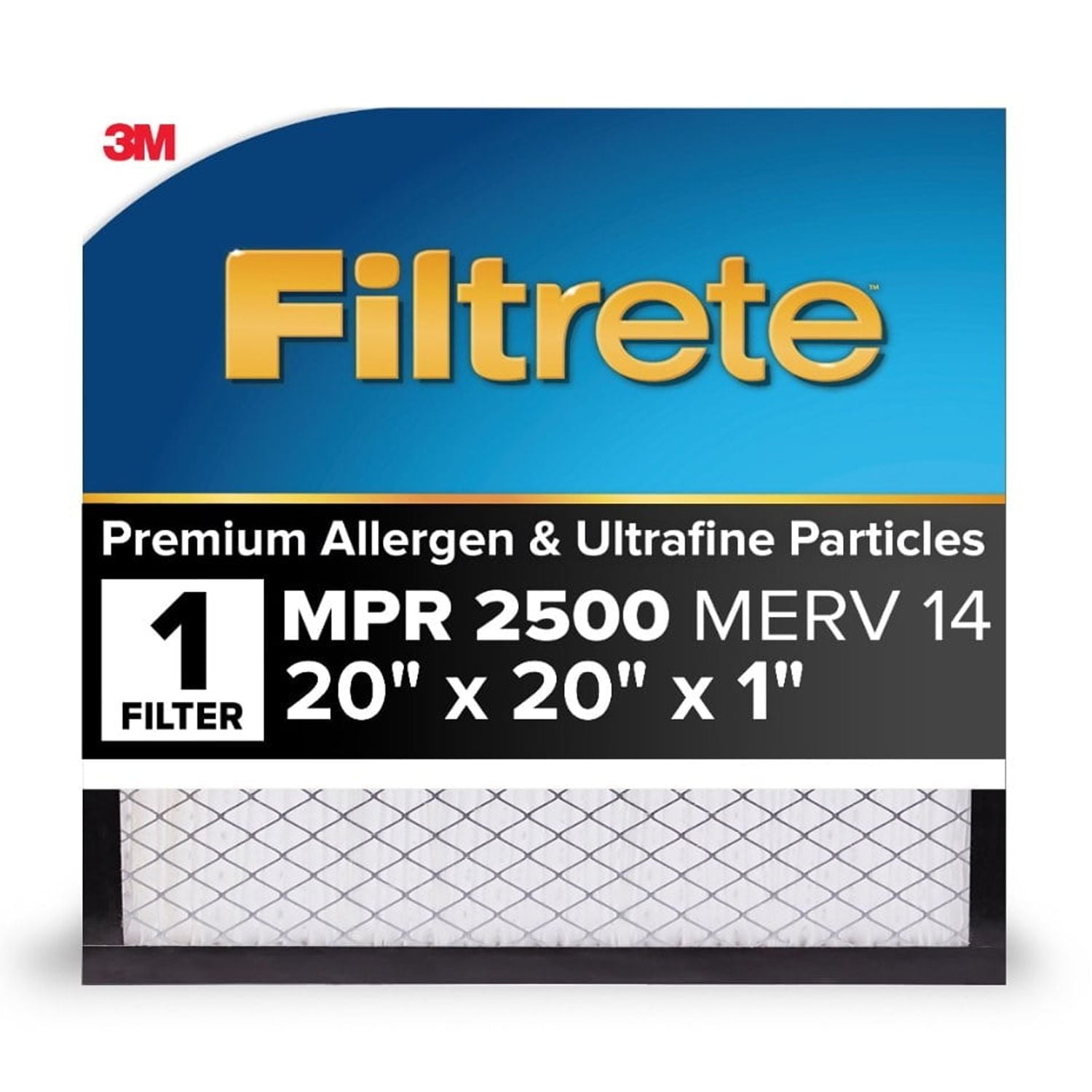 Filtrete 20x20x1 HVAC Furnace Air Filter, MPR 2500 MERV 14, Premium Allergen and Ultrafine Particles, 1 Filter