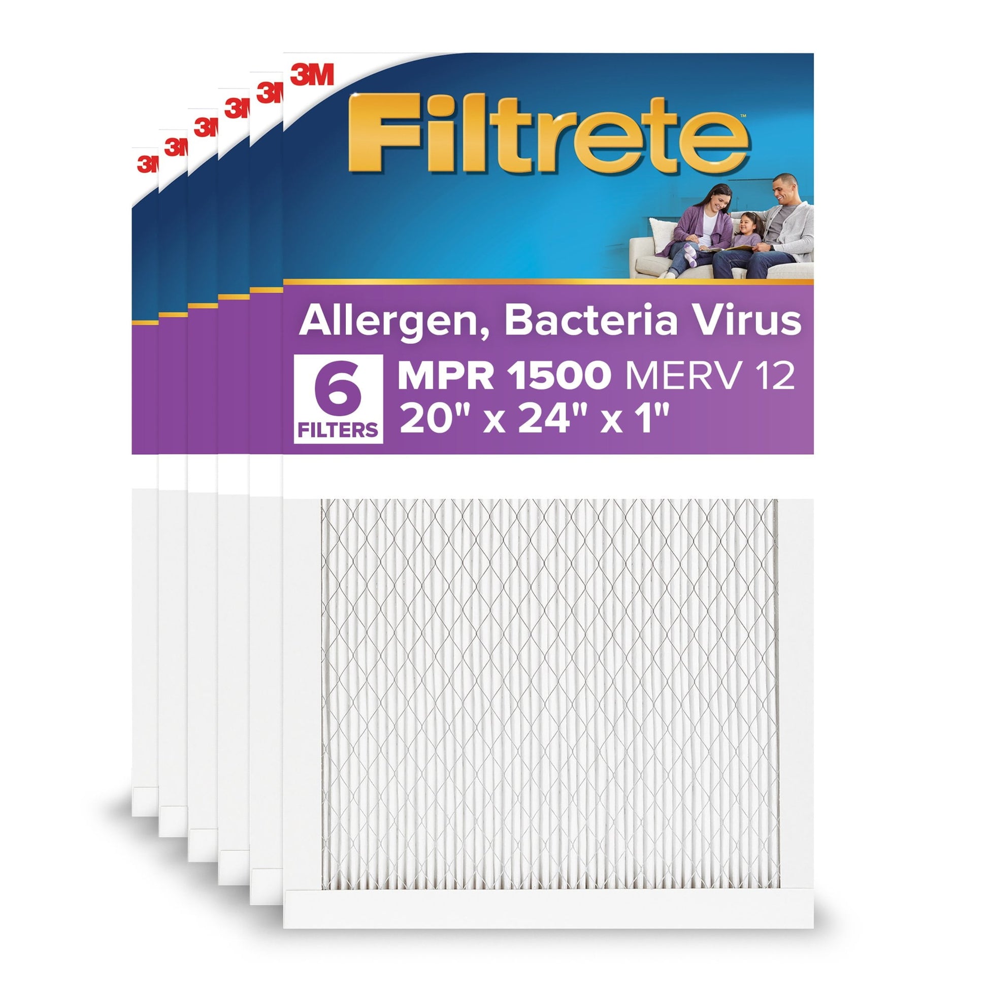 Filtrete 20x24x1 HVAC Furnace Air Filter, MPR 1500 MERV 12, Allergen, Bacteria, Virus, 4 Pack