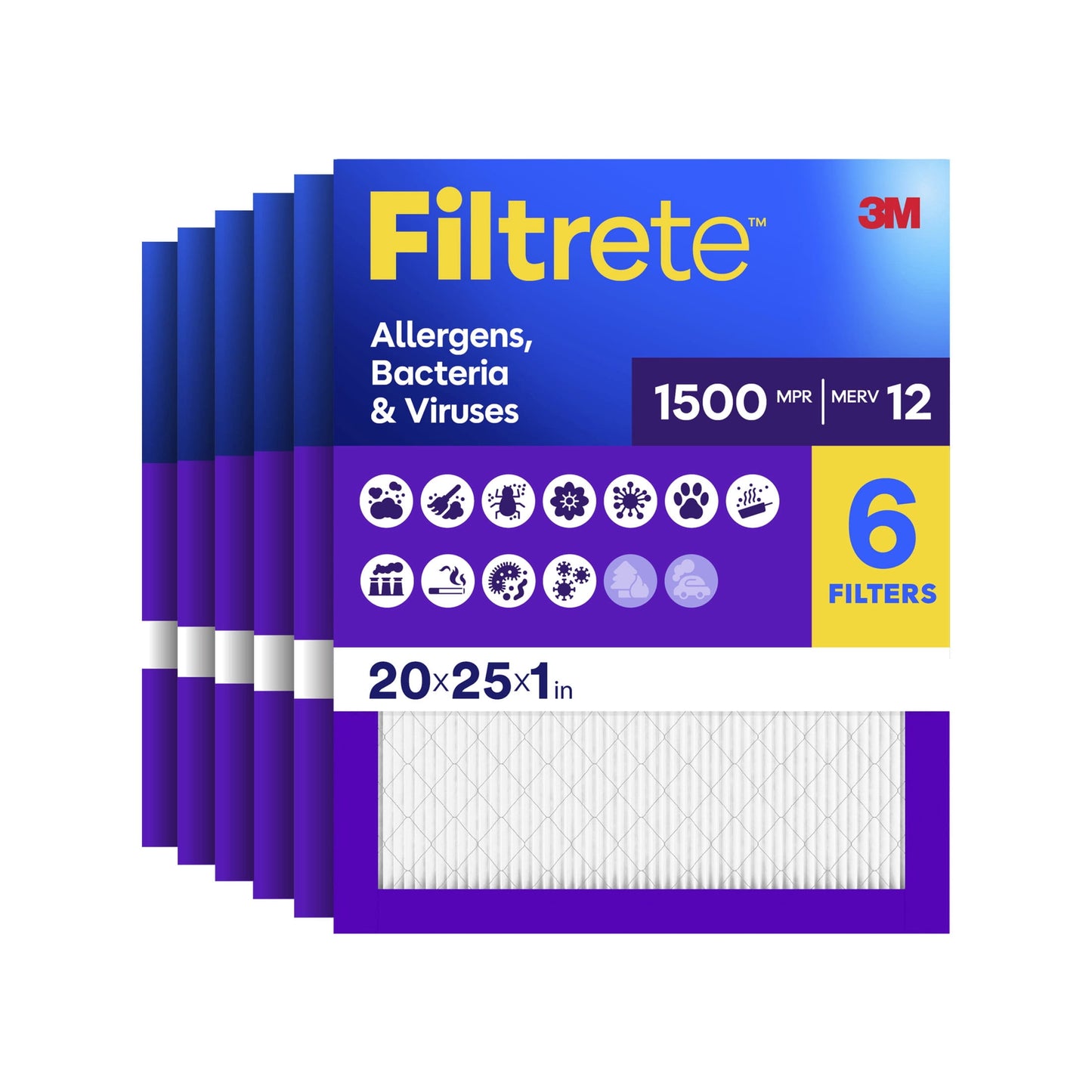 Filtrete 20x25x1 HVAC Furnace Air Filter, MPR 1500 MERV 12, Allergen, Bacteria and Virus, 2 Filters