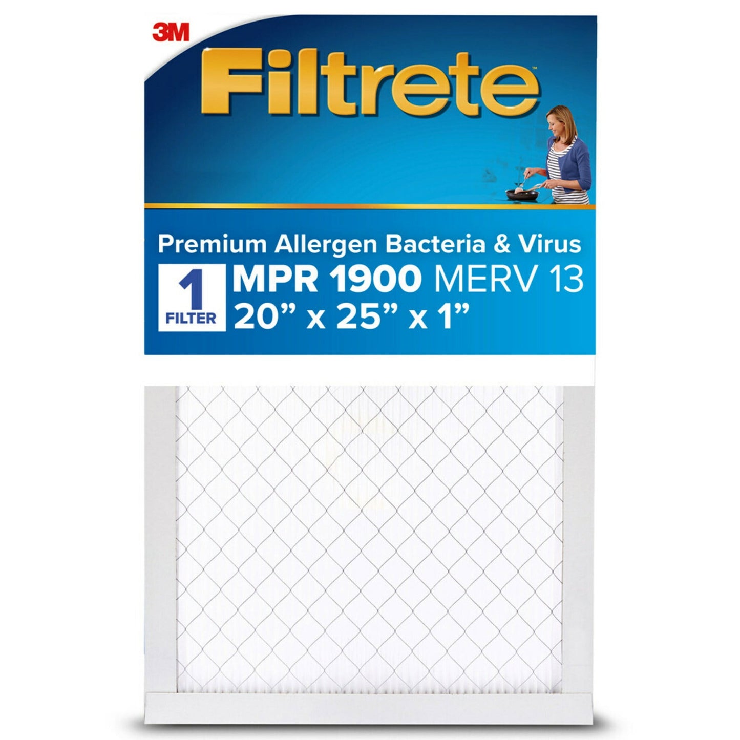 Filtrete 20x25x1 HVAC Furnace Air Filter, MPR 1900 MERV 13, Premium Allergen, Bacteria and Virus, 2 Pack