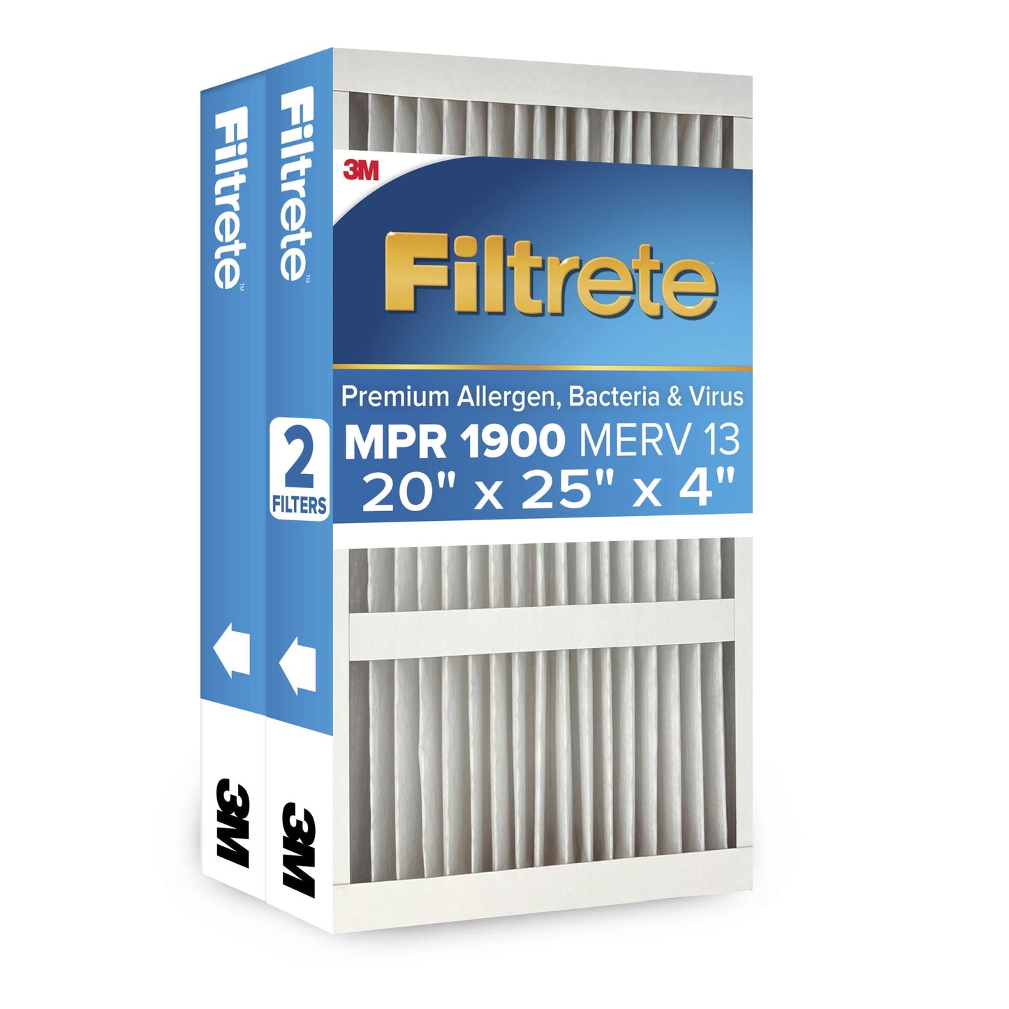 Filtrete 20x25x4 HVAC Furnace Air Filter, MPR 1900 MERV 13, Premium Allergen, Bacteria & Virus, 2 Pack