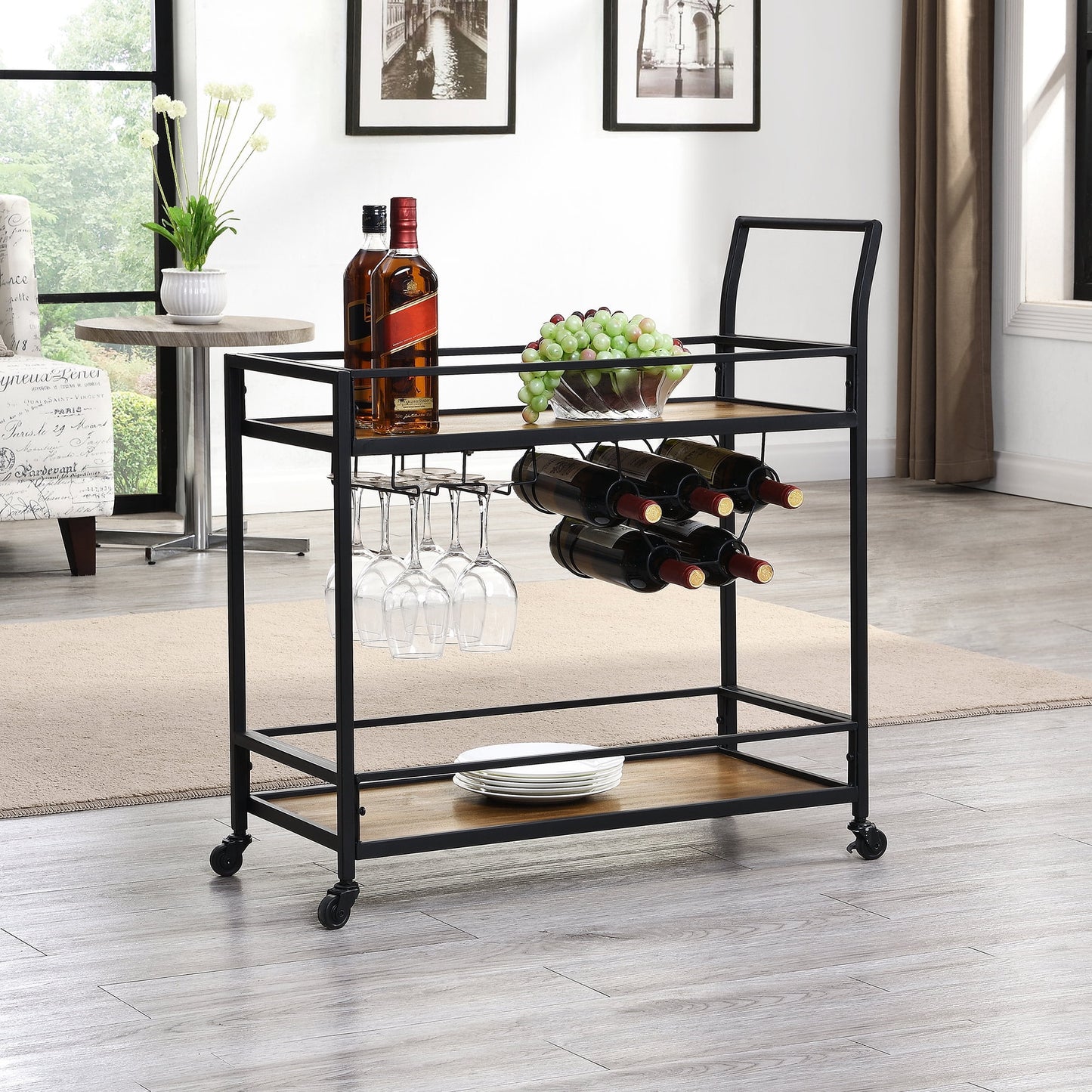 FirsTime & Co. Plata y Gris Francesca Bar Cart, Industrial, Metal, 30 x 13 x 32.5 in