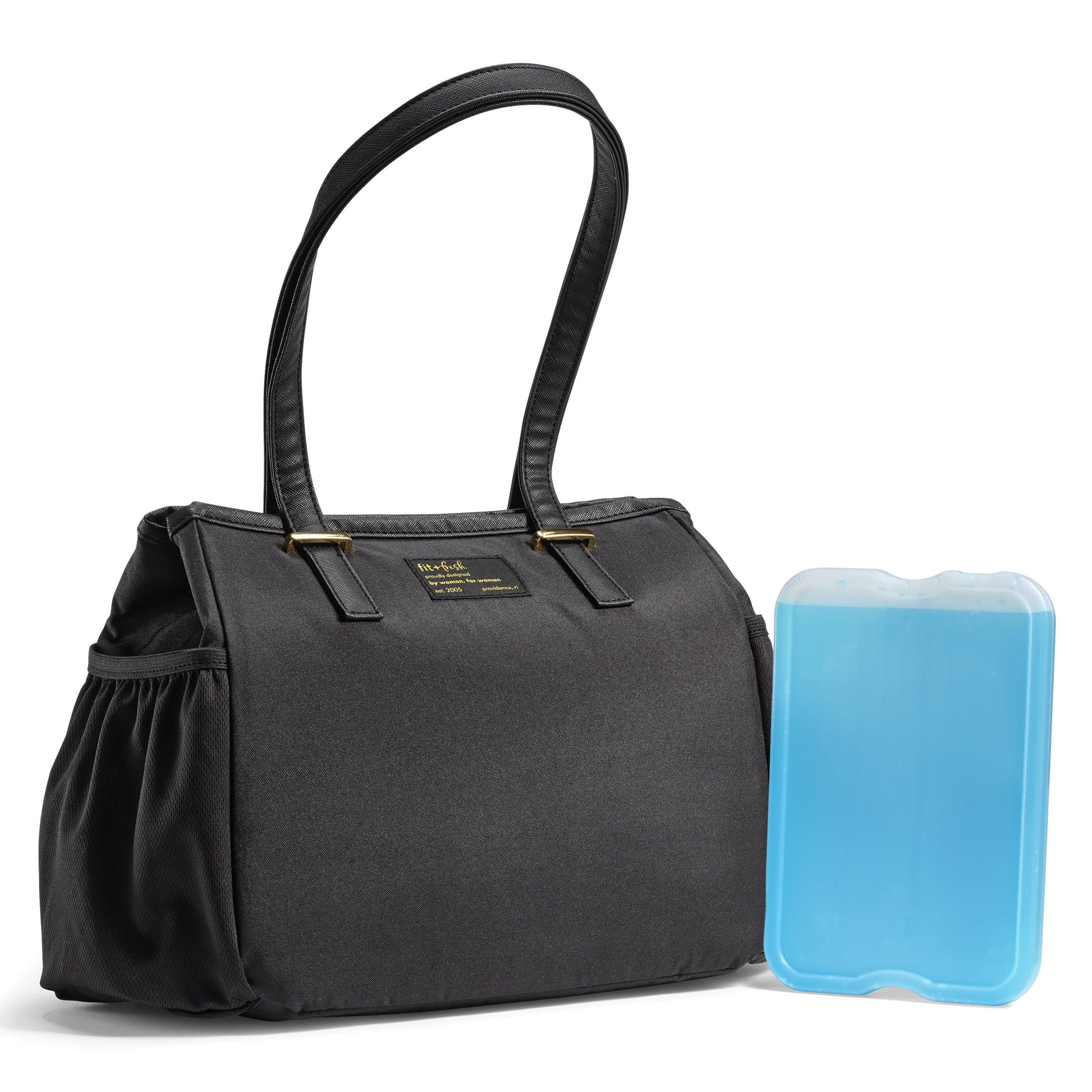 Fit & Fresh Copley Large Reusable Insulated Lunch Bag for Women with XL Slim Ice, in Thin Gray Stripe