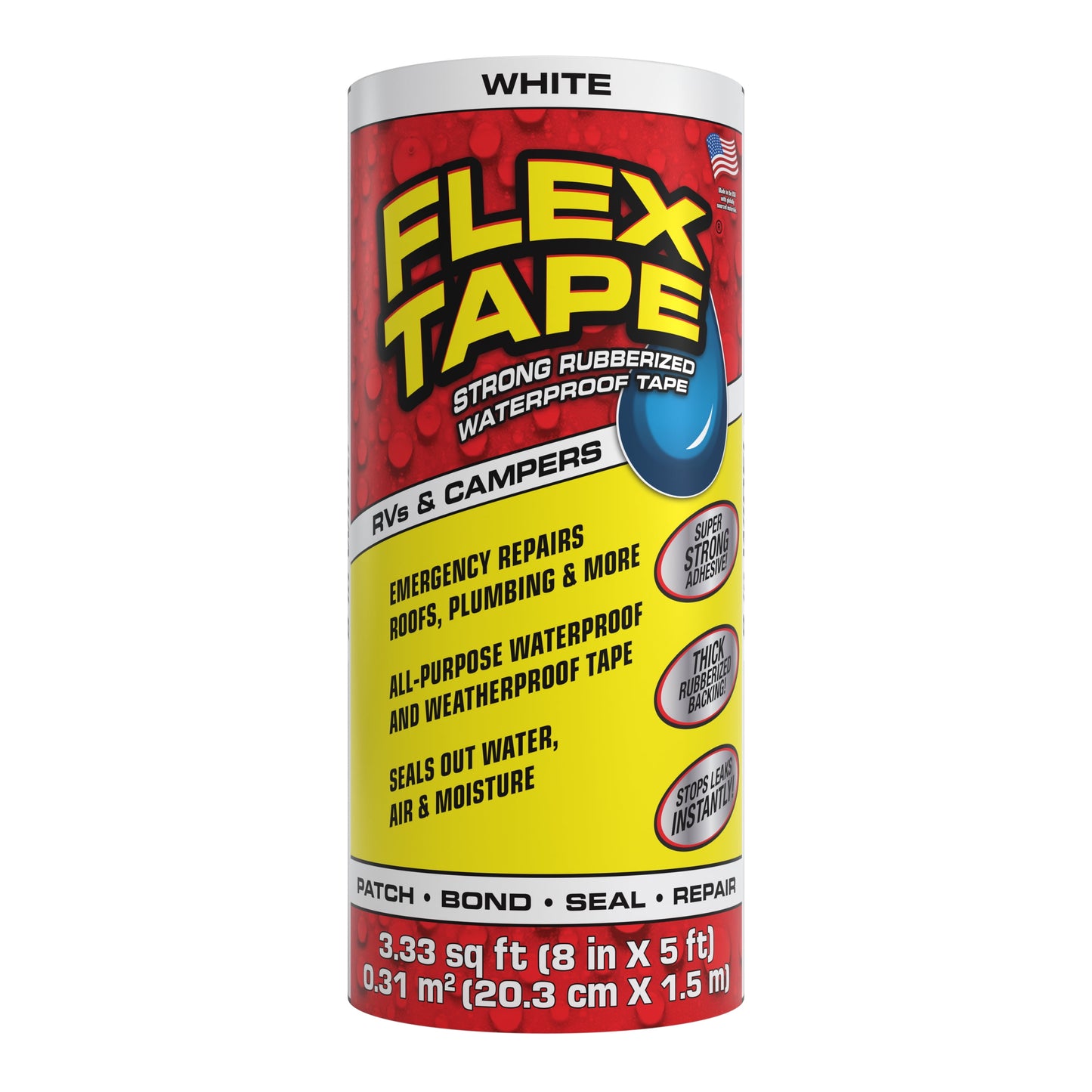 Flex Tape Cinta Impermeable de Goma - Ideal para RVs, Botes y Reparaciones en el Hogar - 8 in x 5 ft, Blanco