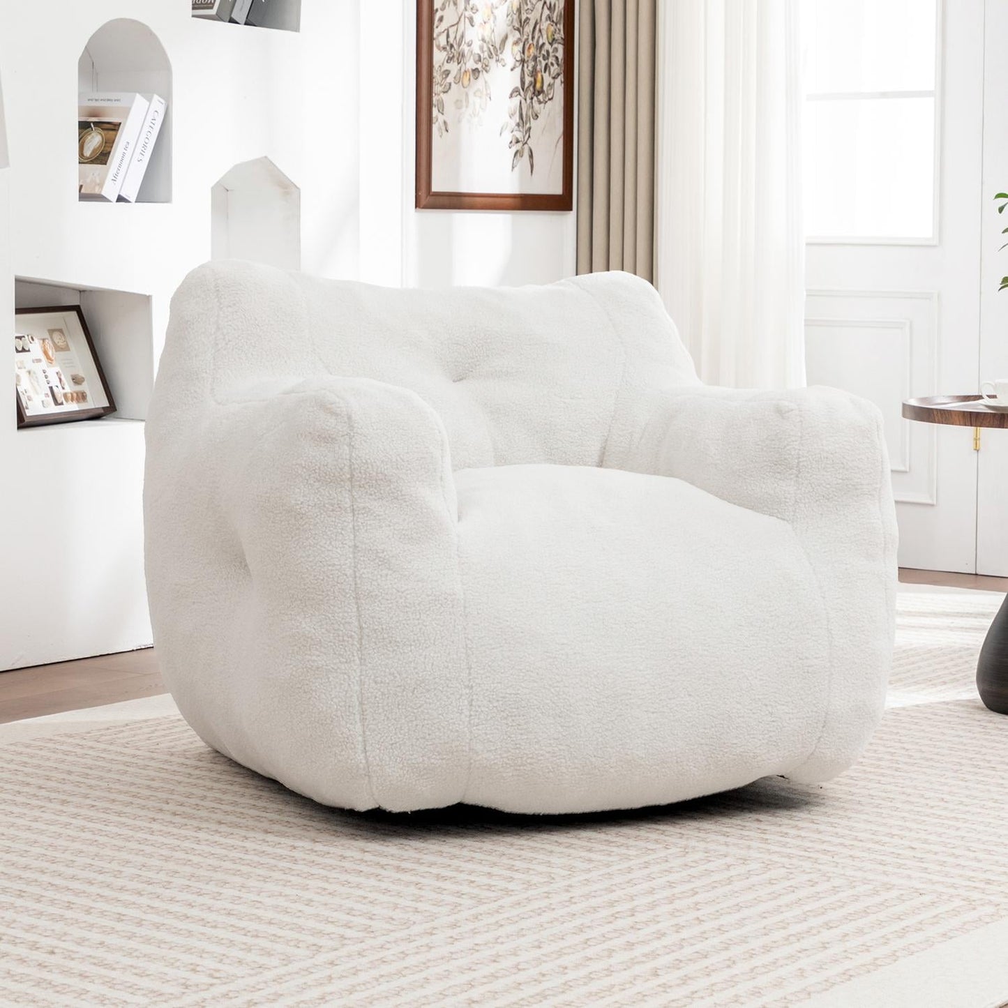 GARITIN Bean Bag Chair, Teddy Faux Fur High-Density Foam, 37inx 35in x 31.1in, Dark Blue