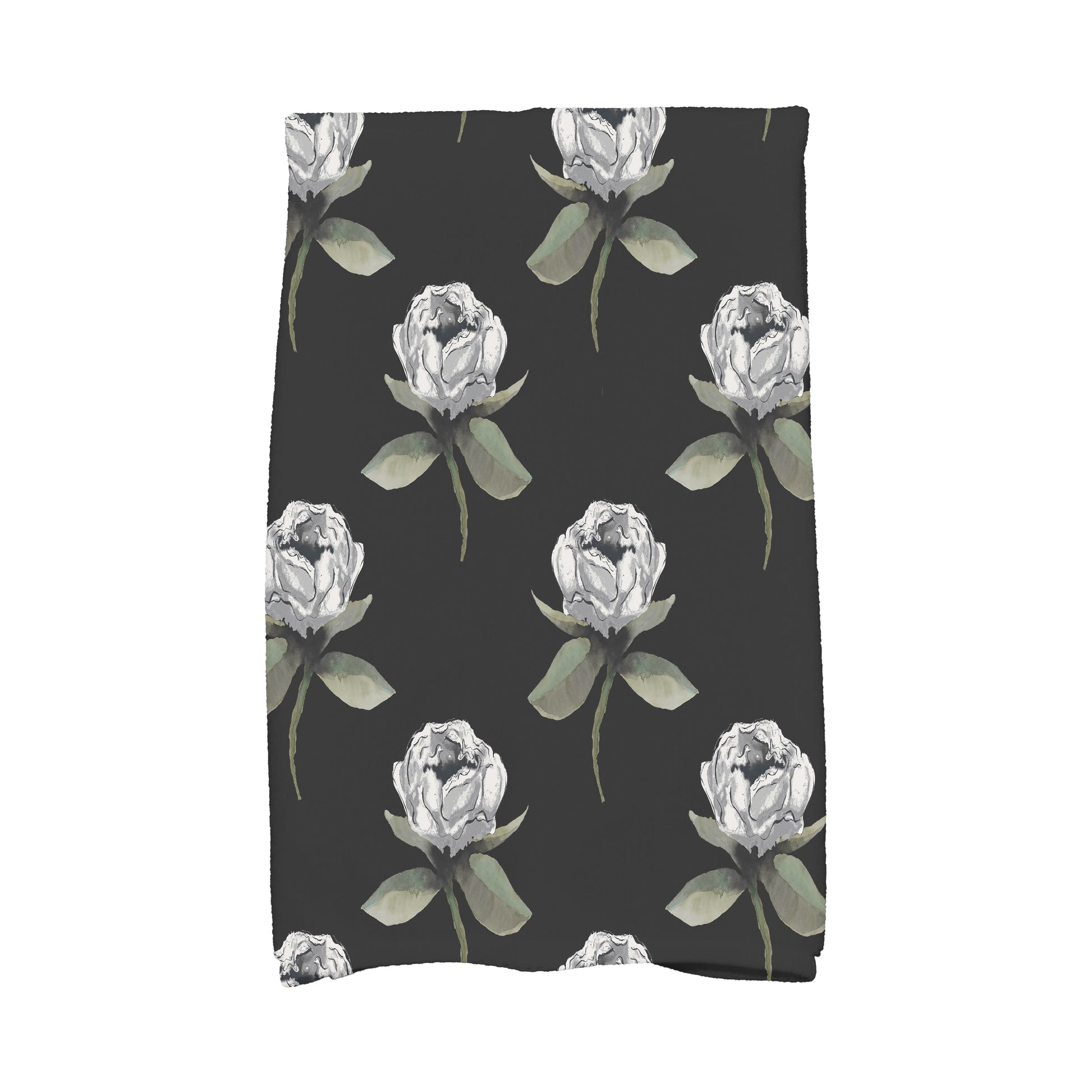 Floral Bunch 18" x 30" Inch Black Floral Print Hand Towel