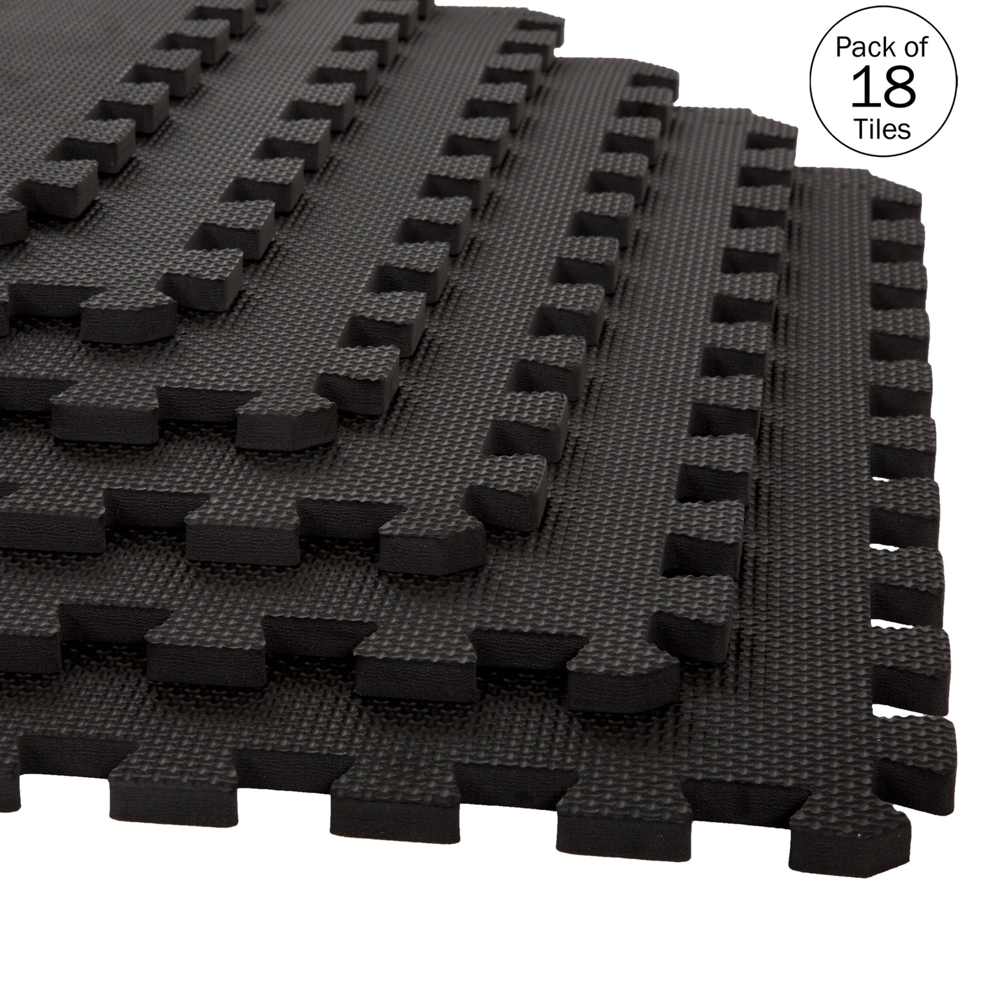 Foam Flooring Tiles â€“ 18-Pack Interlocking EVA Foam Pieces â€“ Non-Toxic Floor Padding for Playroom, Gym, or Basement by Stalwart (Black)