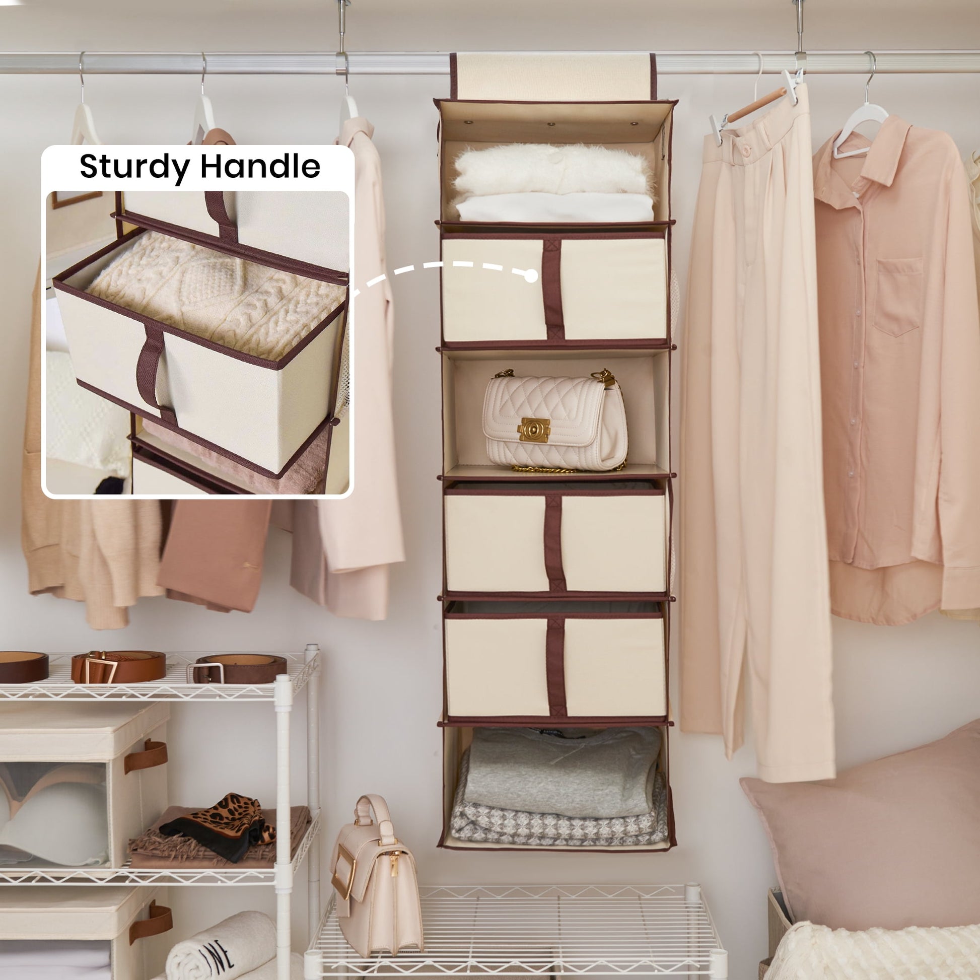 Foldable Hanging Closet Organizer with Drawers, 6-Shelf, Gray, 13.6" x 12.2" x 42.5"