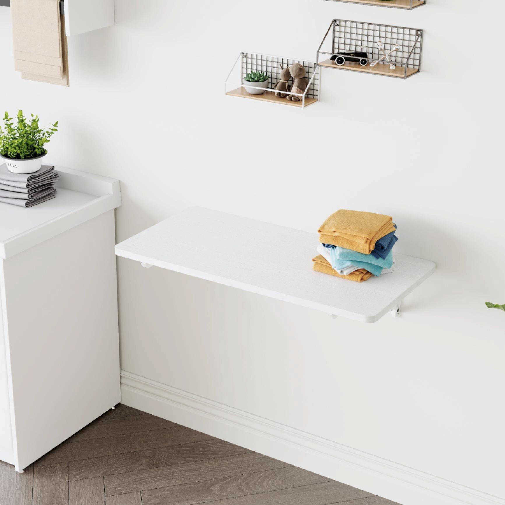 Folding Table Wall Mounted Folding Table for Small Spaces,Fold Down Desk,Workbench for Home Office,Laundry,White