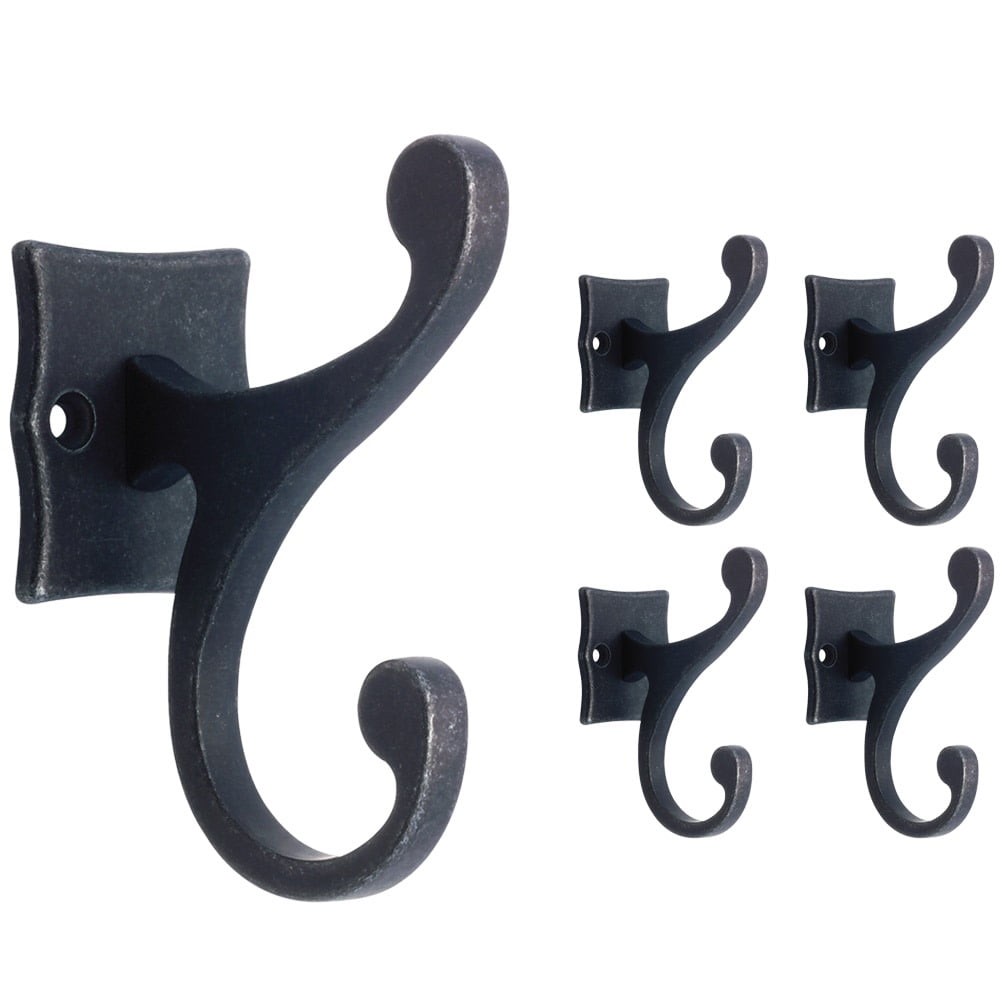 Franklin Brass FBSCRH5-TDG Double Scroll 3-3/5" Coat Hat Wall Hooks Gunmetal Gray 5 Pack