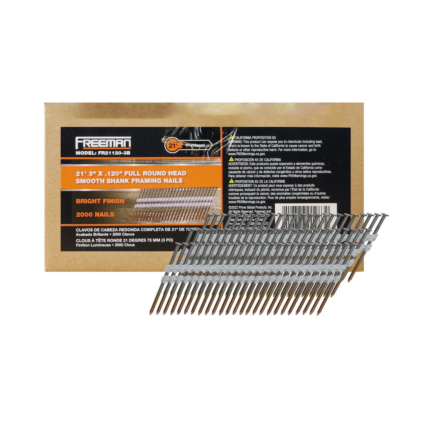 Freeman 21Â° .120 in. x 3 in. Plastic Collated Bright Smooth Shank Framing Nails (2000 Count)