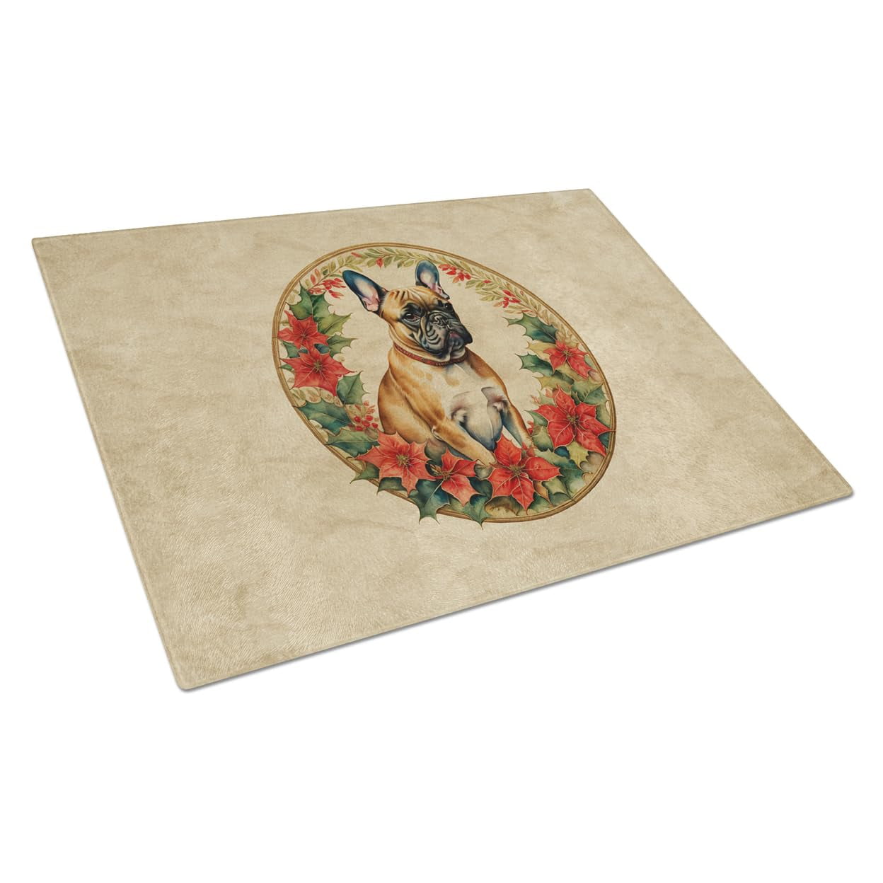 French Bulldog Christmas Flowers Glass Cutting Board 12 in x 15 in